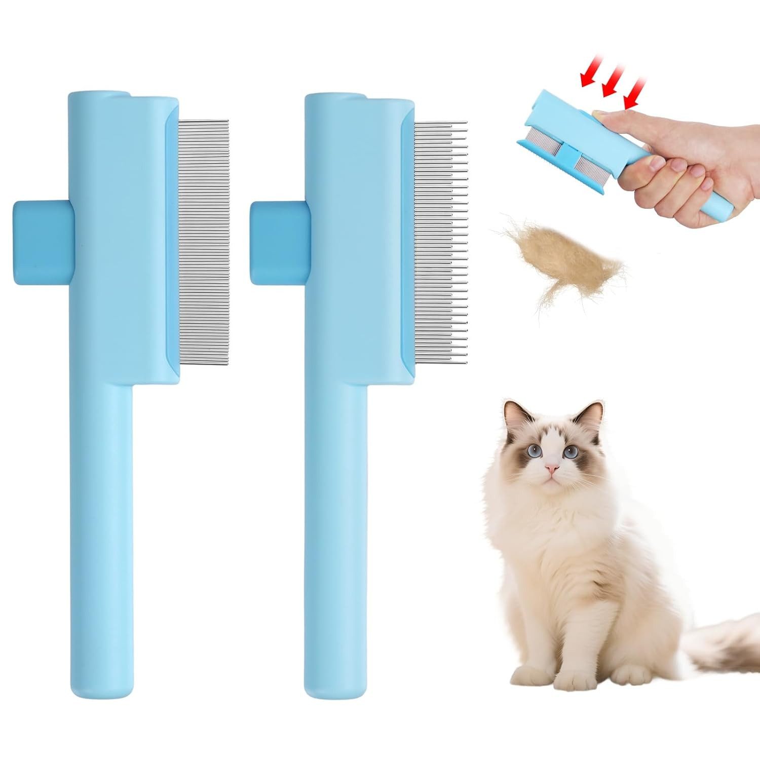 Ledander Fellbürste Bürste für katze, Katzenbürste für Fellbürste & Haustierpflege, (2-tlg), Zweizähniger und sanfter Zeckenkamm für langes und kurzes Haar