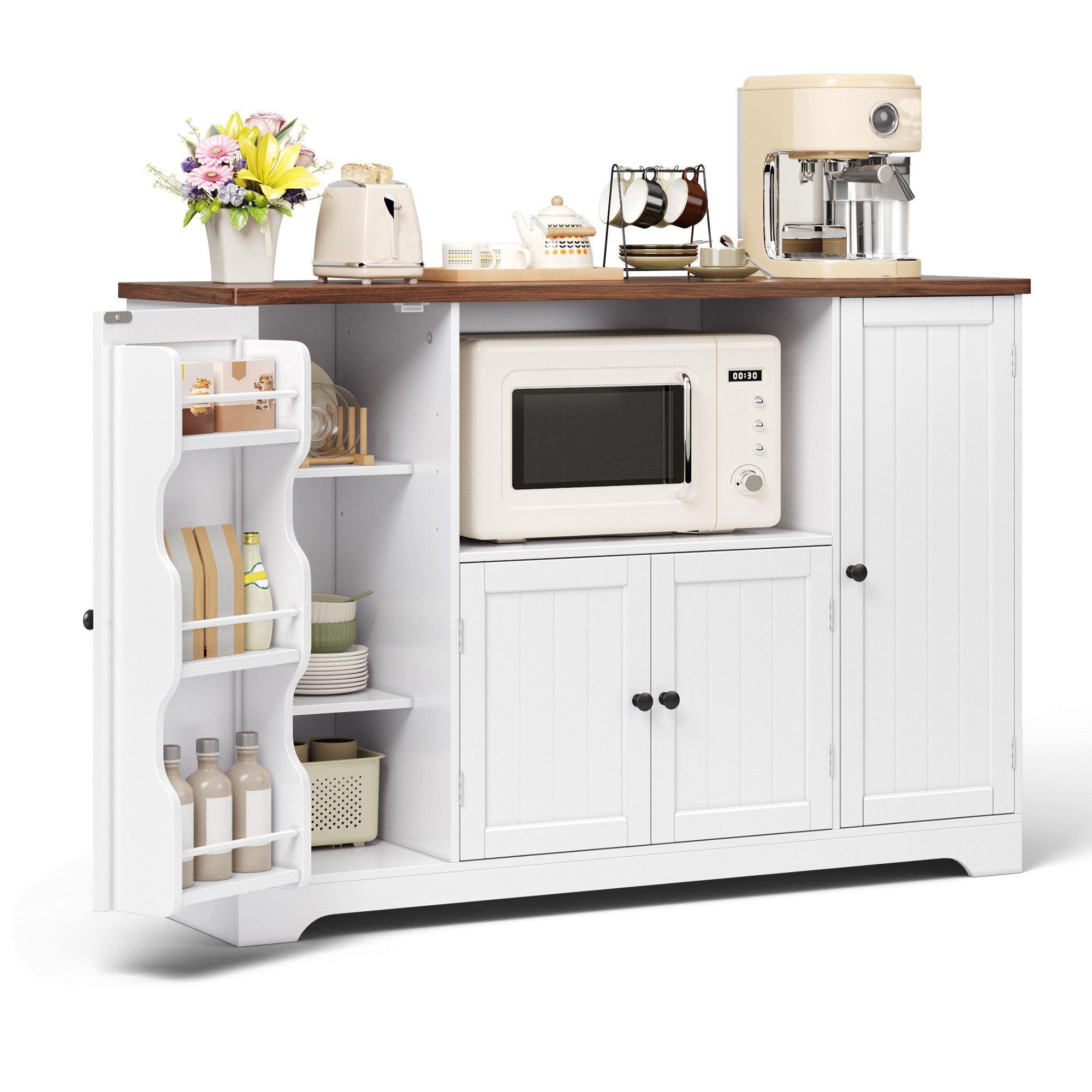Bealife Buffet Küchenschrank mit Mikrowellenregal, mit Arbeitsplatte, weiß