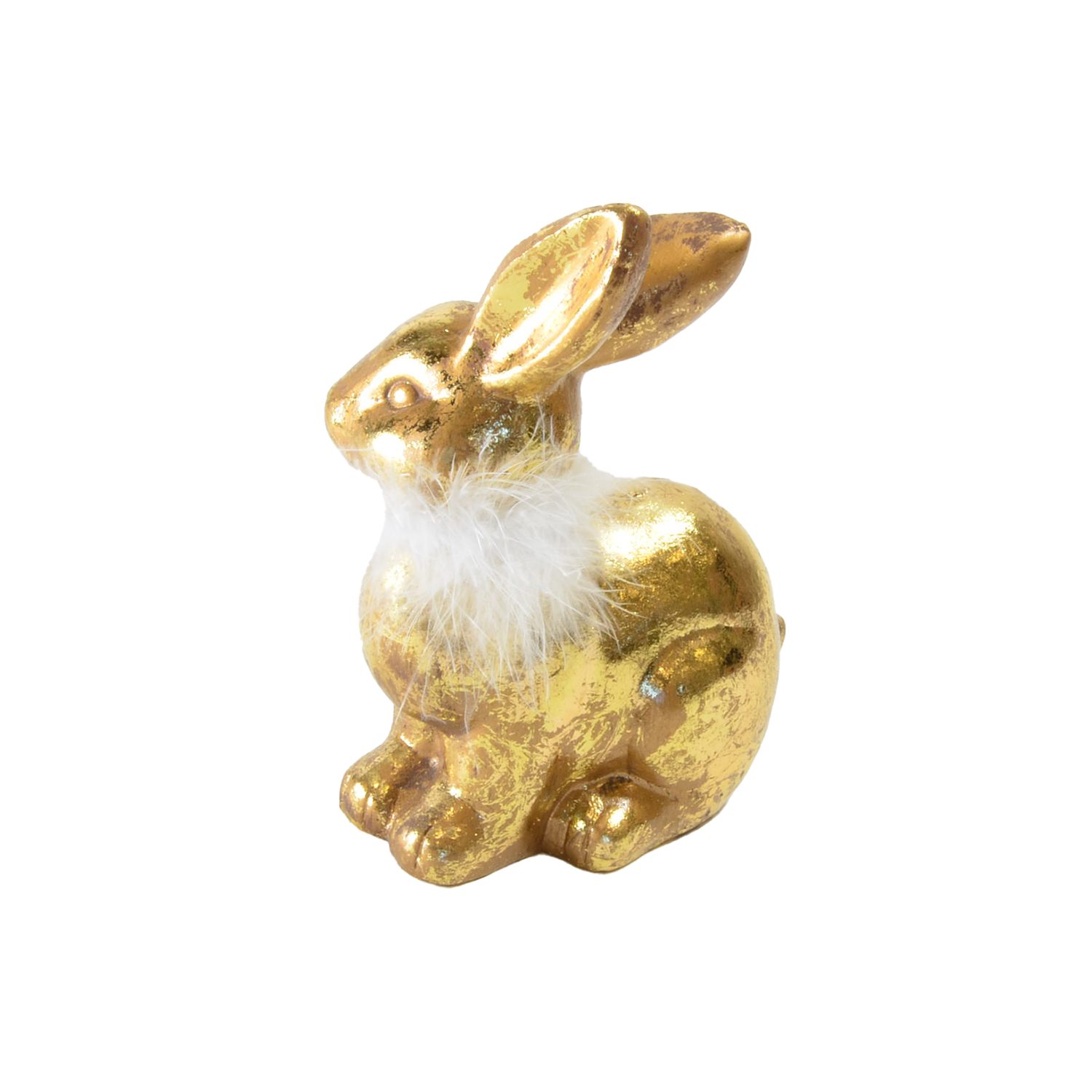 Werner Voß Dekofigur Hase Dekofigur Keramik shabby goldfarben mit weißer Federboa H 15 cm