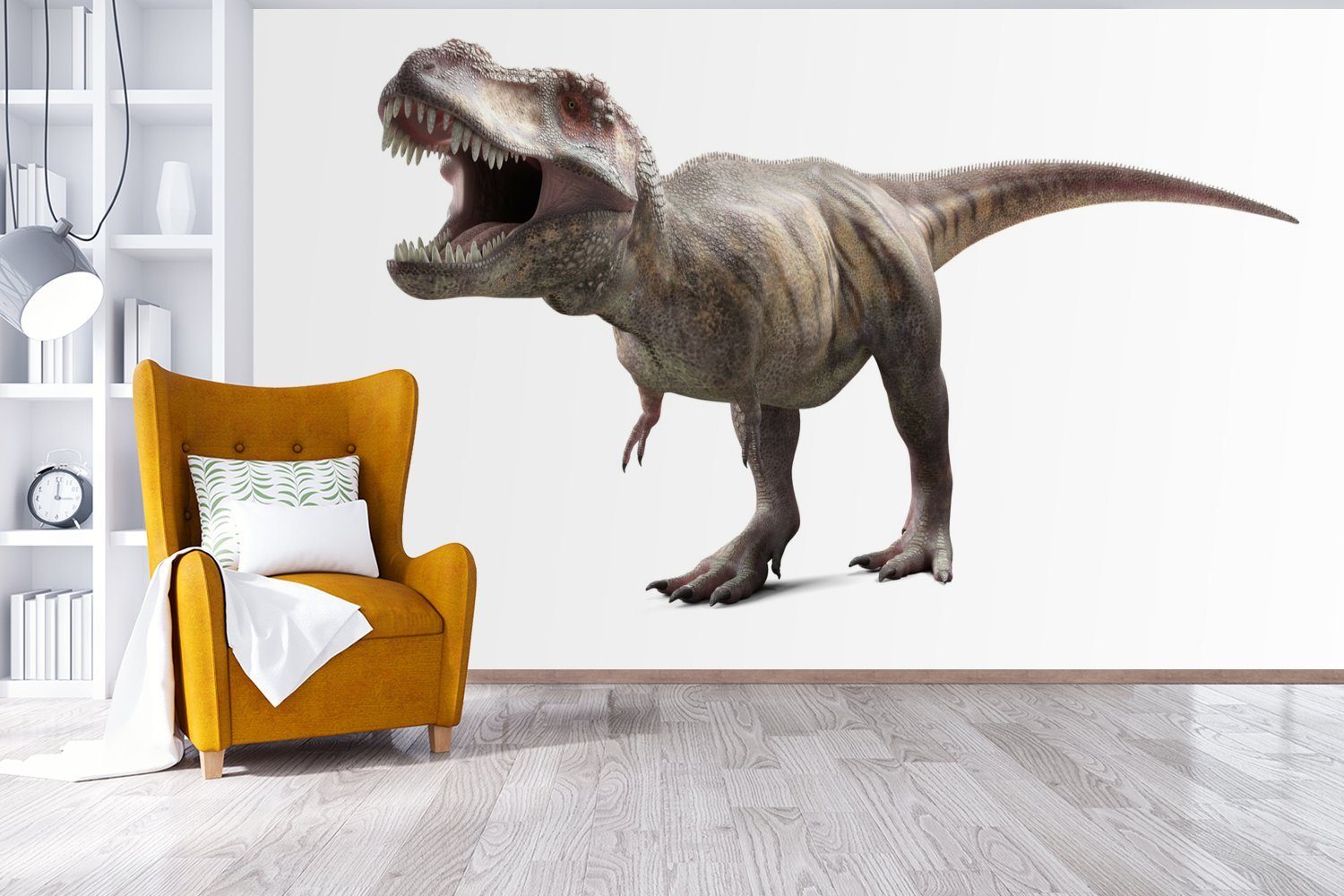 MuchoWow Fototapete Dinosaurier - Kinderzimmer, Kinder, - Wallpaper Kids für Tyrannosaurus Wohnzimmer, St), (8 Tapete - Kinder - - Vorgeschichte Vinyl Matt, Schlafzimmer, bedruckt