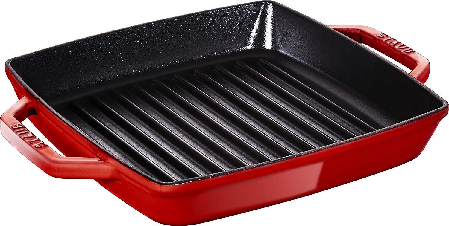 Grillpfanne Staub Grill Pans Grillpfanne, 23 cm quadratisch Gusseisen Kirsch-Rot