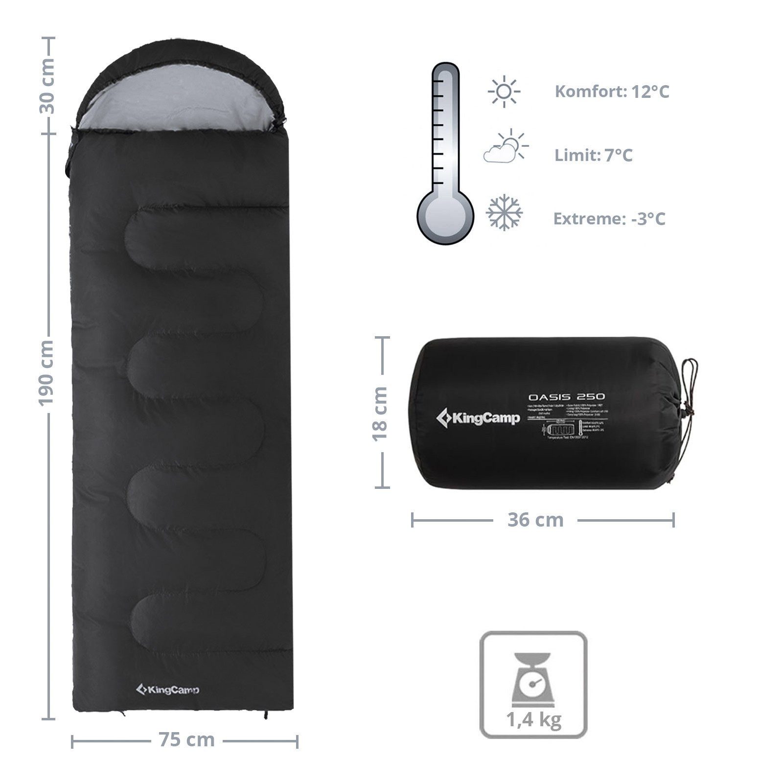 KingCamp Schlafsack Decken Schlafsack Oasis 250 Sommer - Camping Outdo