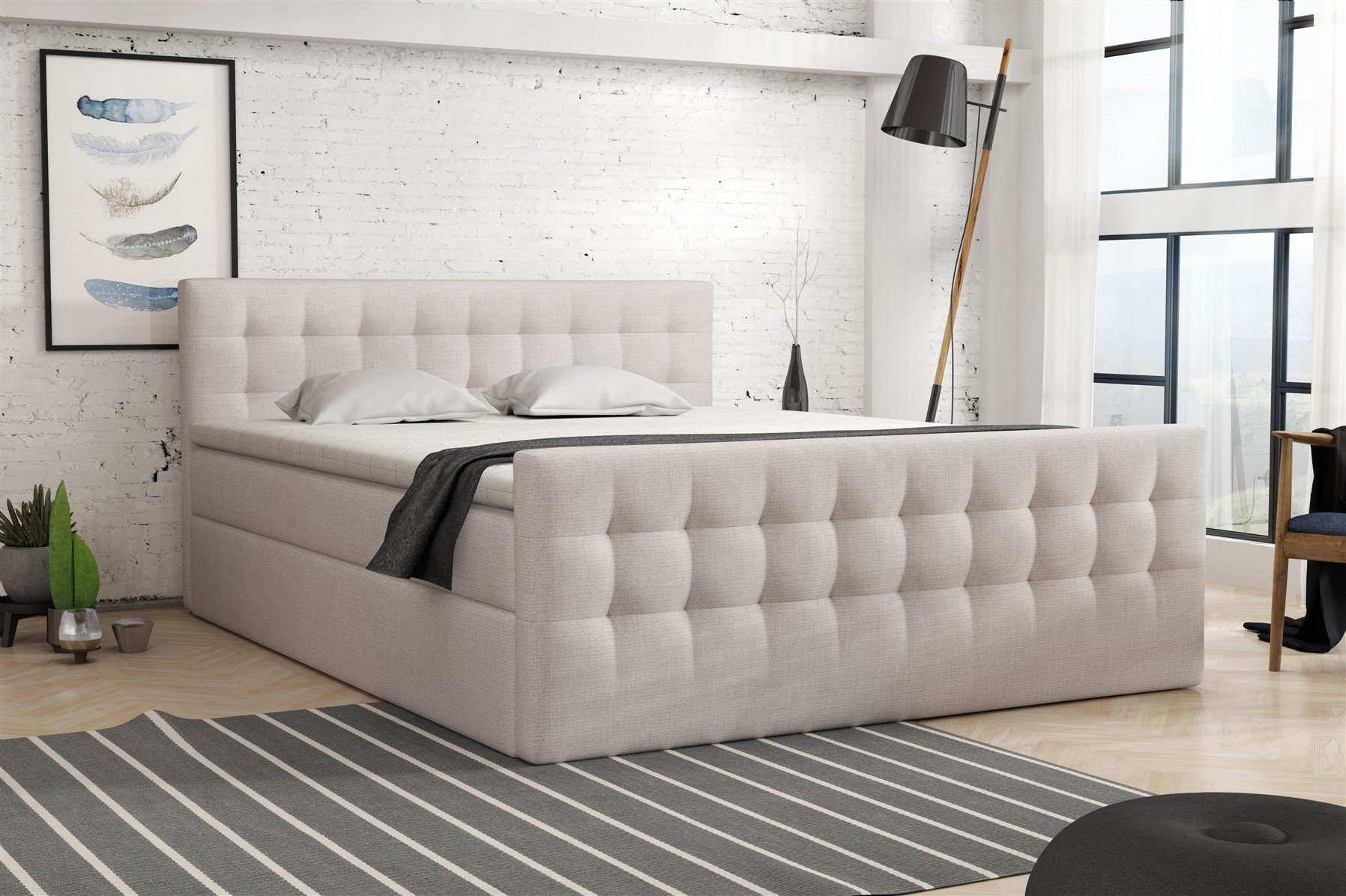 Fun Möbel Boxbett Schlafzimmerbett ANKER Deluxe in Stoff Sawana oder Soro (inkl. Kaltschaumtopper), gepolstertes Fußteil