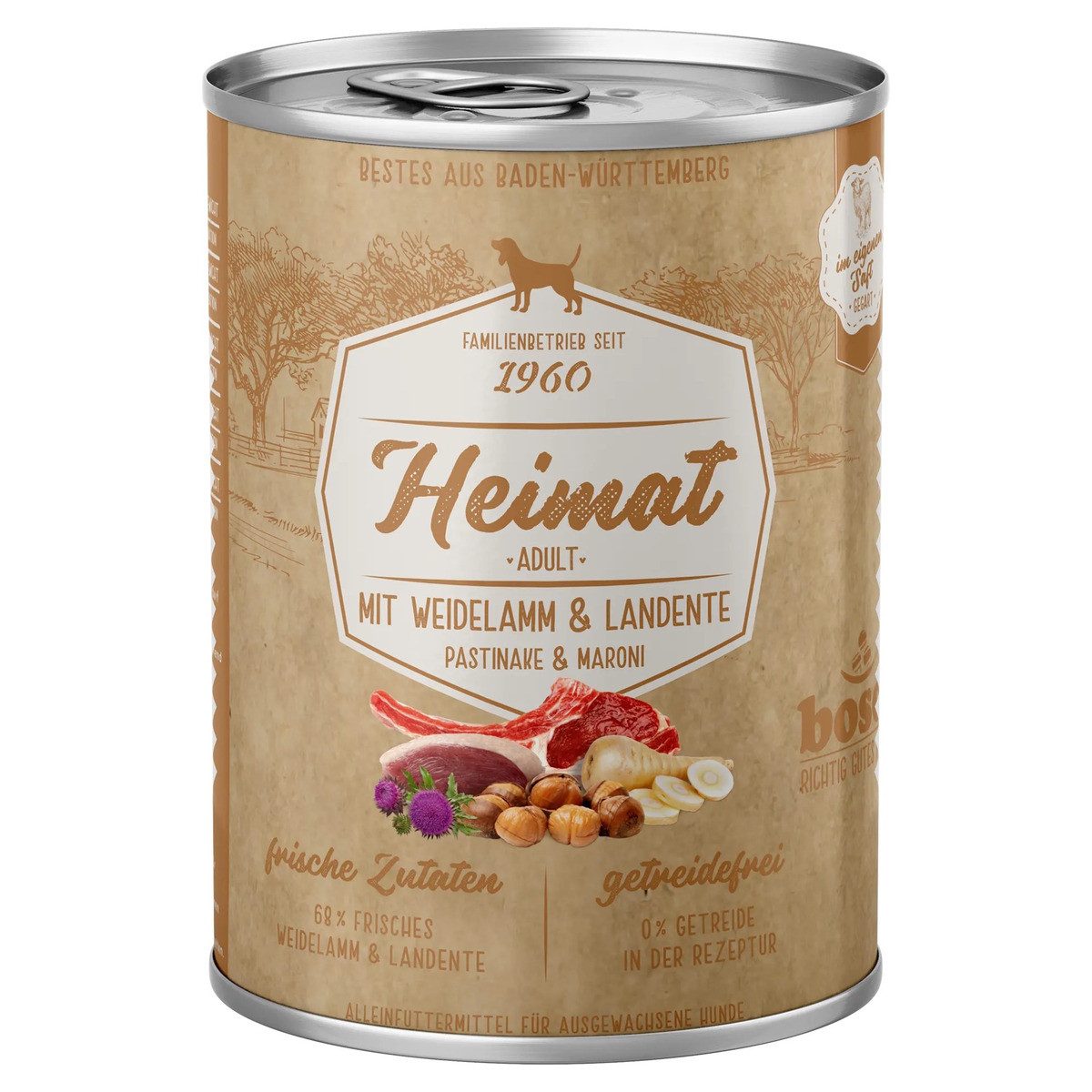 Bosch Petfood Heimat Adult mit Weidelamm & Landente 400 g - 12 Stück, für: Hund