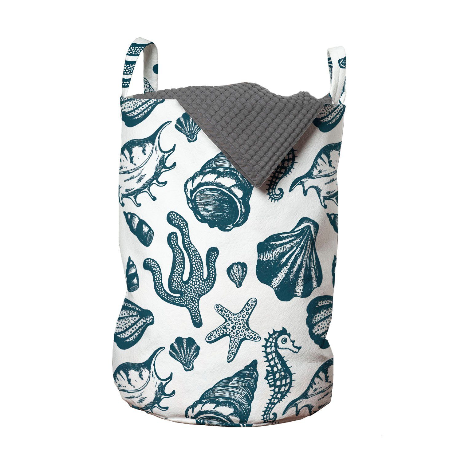 Abakuhaus Wäschesäckchen Wäschekorb mit Marine Seahorse Sketch Griffen Vintage für Kordelzugverschluss Waschsalons
