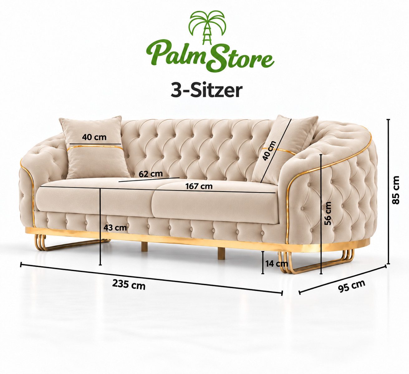 Palms-Store Sofa -Set MIRA mit Knopfheftung in 5 edlen Farbvarianten, Spar-Set, 3-Sitzer + 3-Sitzer + Sessel – Bild 4 von 5