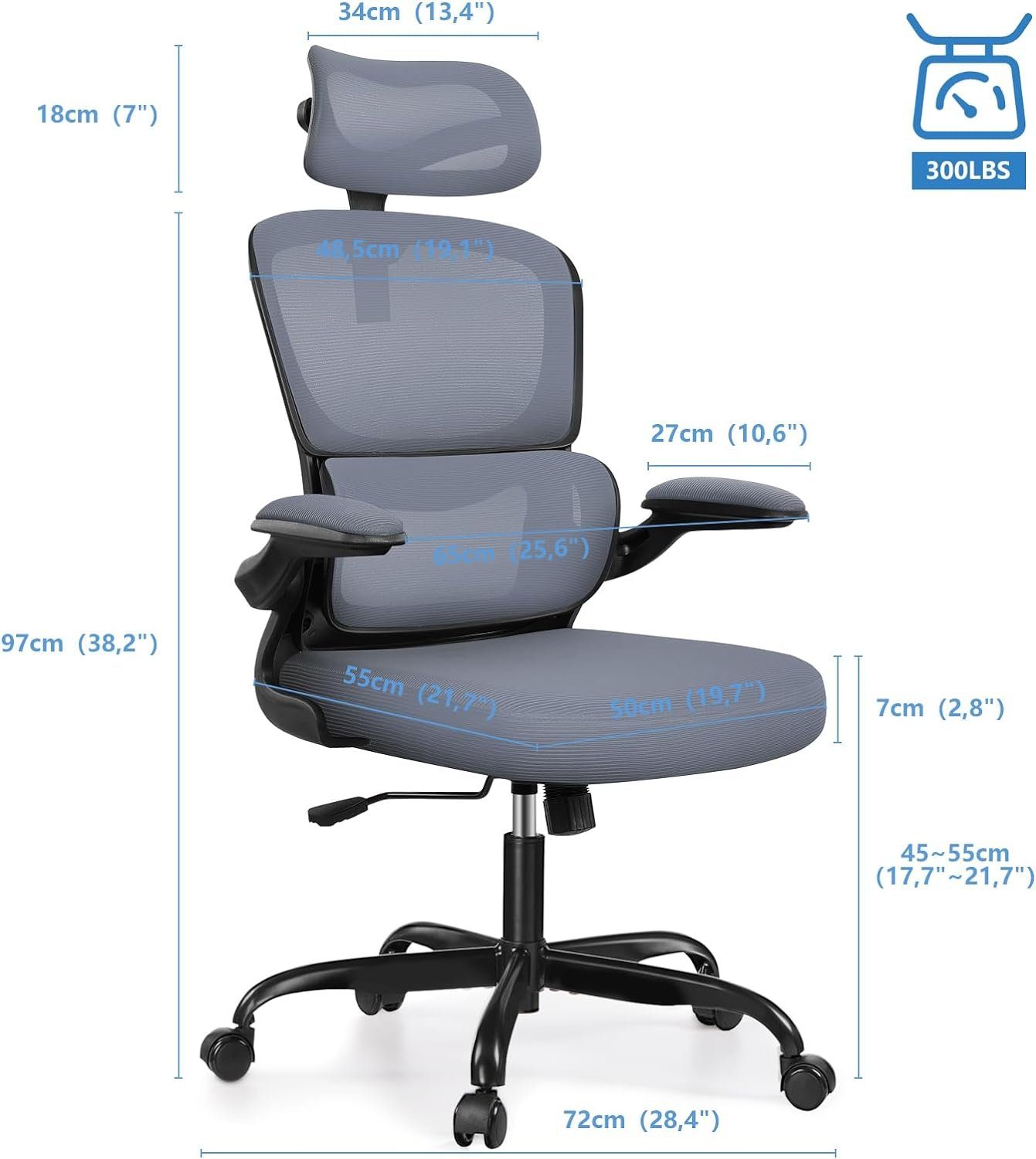 Neigungsfunktion aus Netz Bürostuhl Armlehnen), 90°-135° Ergonomisch, (Computerstuhl mit Schreibtischstuhl Razzor Hochklappbaren mit