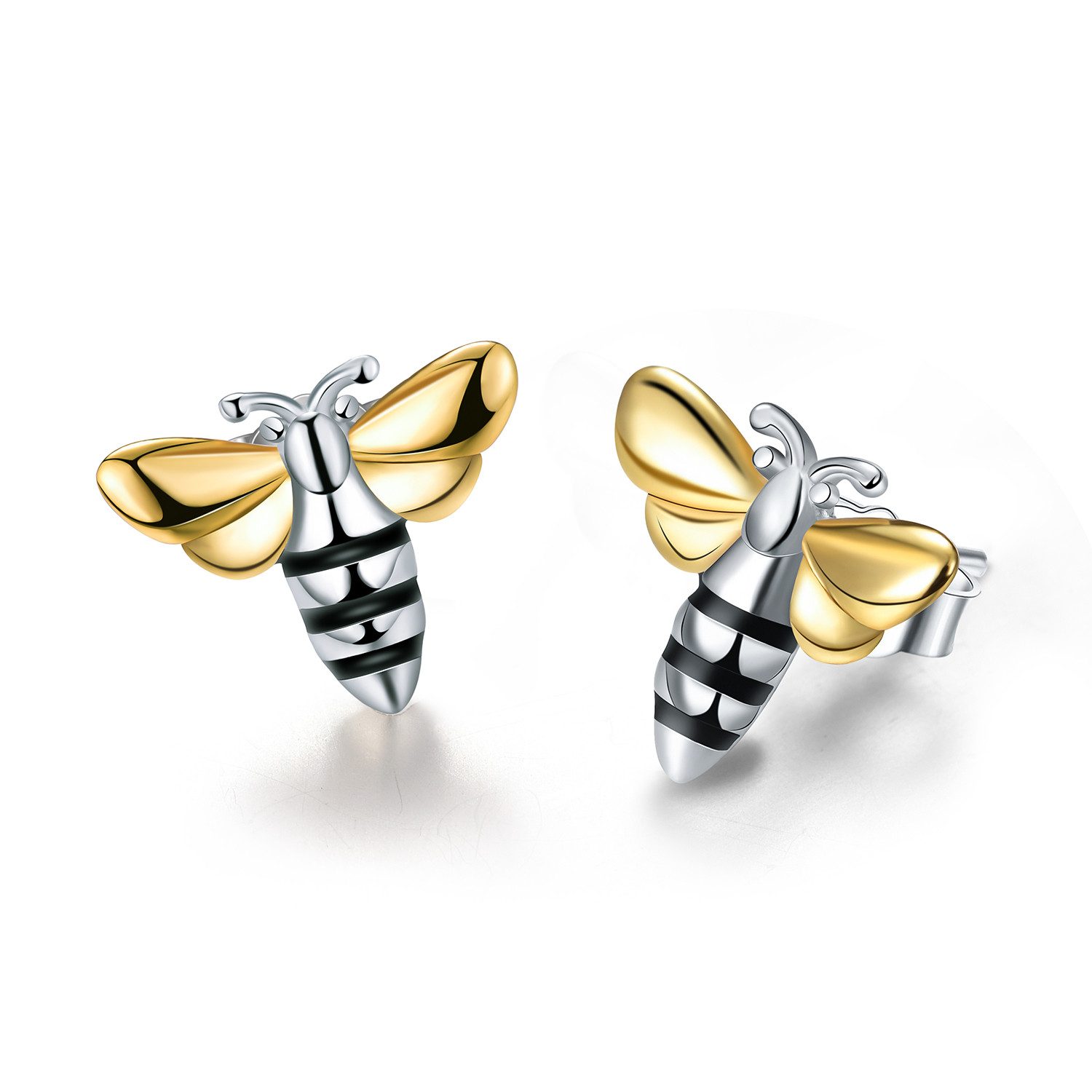 Runde Perlé Paar Ohrstecker "Busy Bee", handgefertigte Bienen Ohrstecker, 925er Silber, 18K Gold