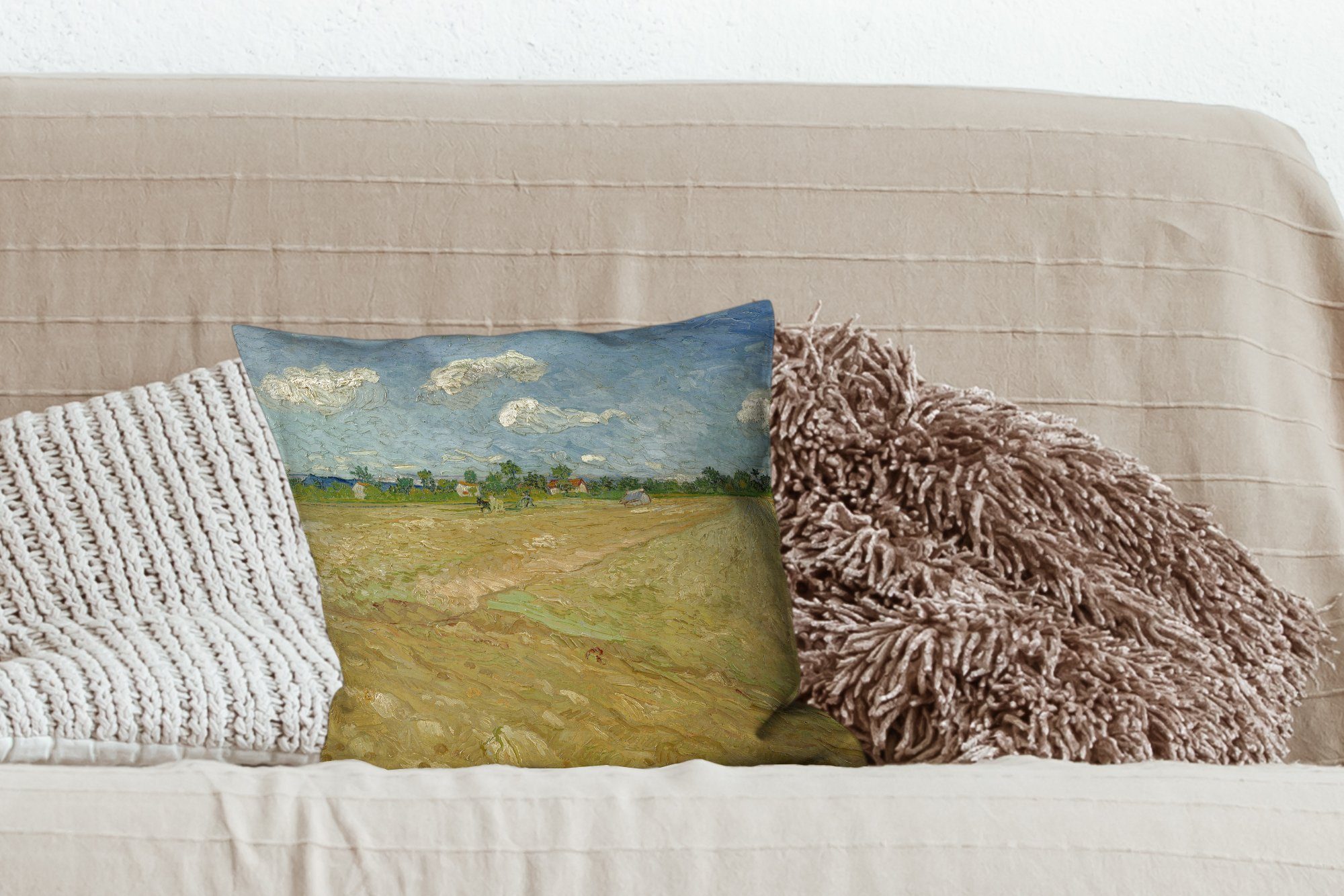 Füllung Deko, Zierkissen von Gepflügte van Vincent Gogh, - für Schlafzimmer, Sofakissen mit Felder Gemälde Dekokissen Wohzimmer, MuchoWow
