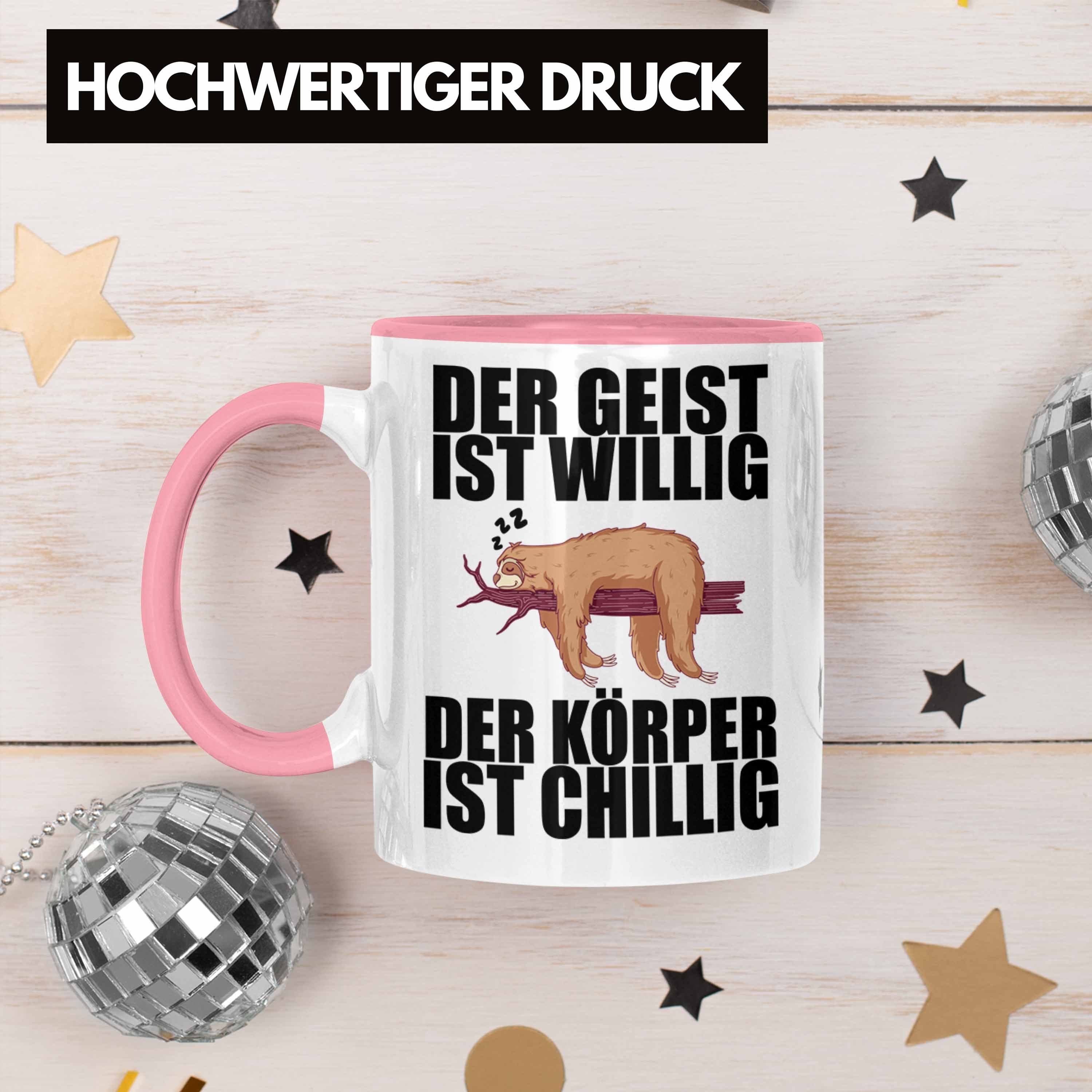 Trendation Tasse Geschenk Tasse Mitarbeiter Trendation Rosa Büro - Lustige mit Faultier Spruch Arbeitskollege