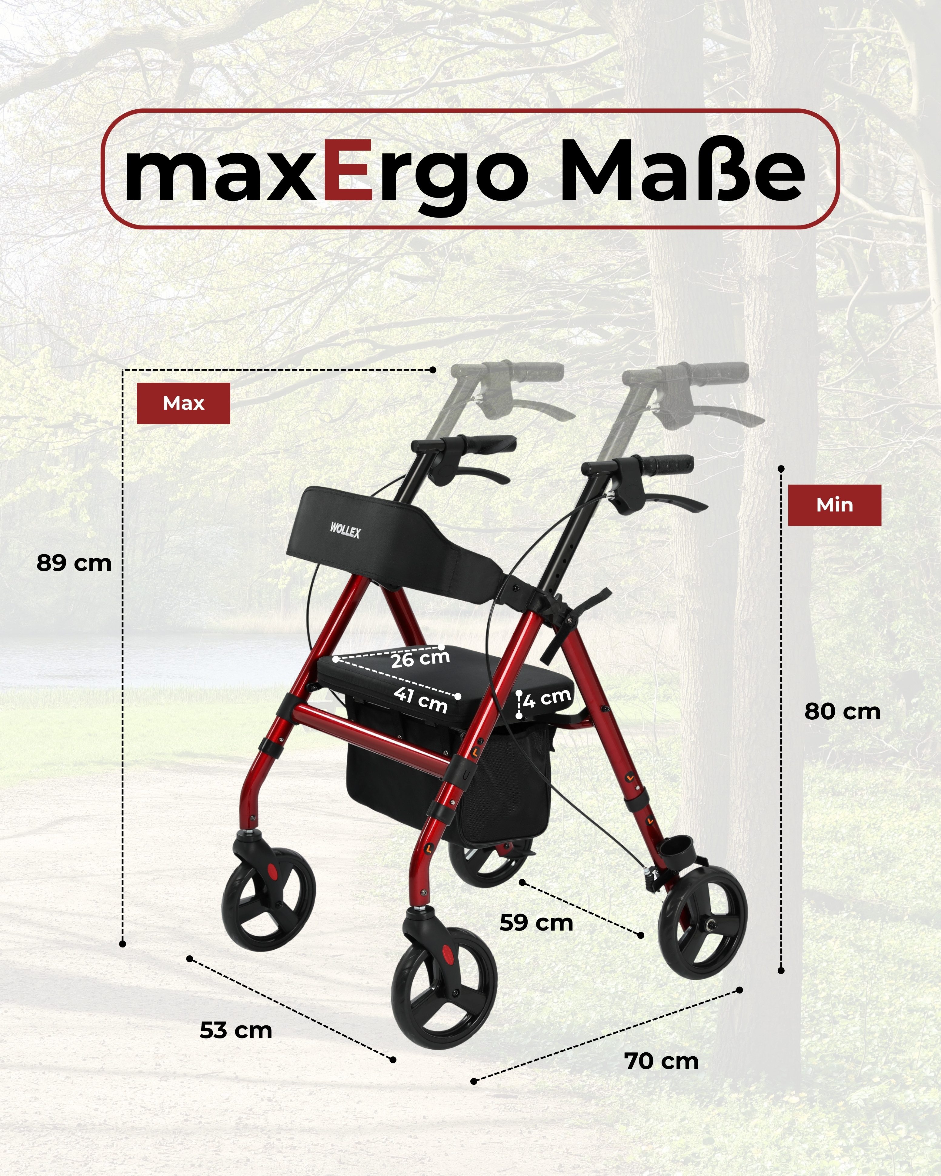 smartEC Rollator maxErgo Rollator Gehhilfe Outdoor Indoor zugelassen als Medizinprodukt
