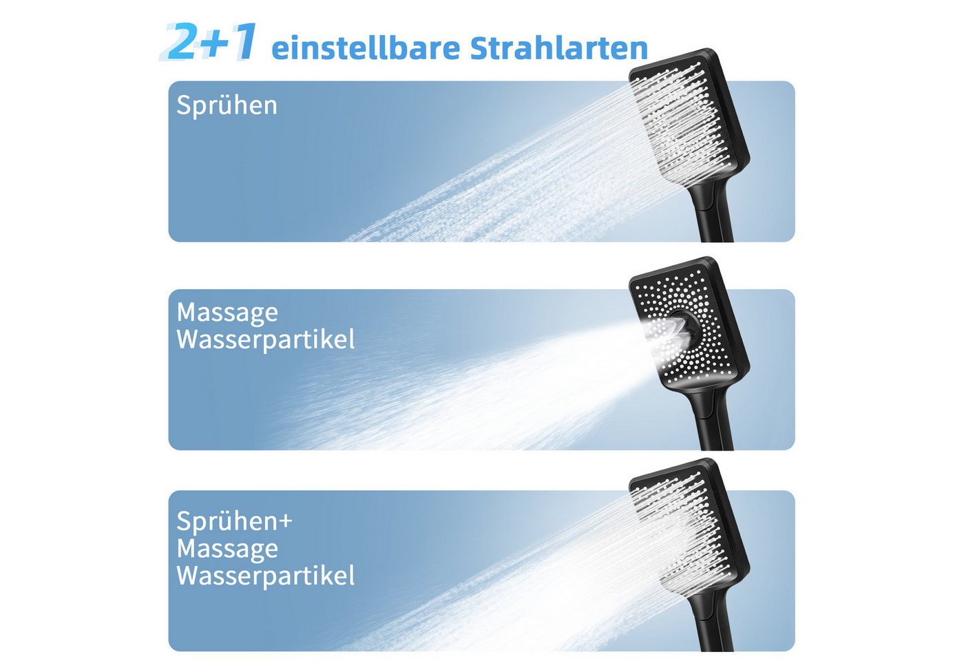 Thumbnail - Nettlife Handbrause Schwarz/Nickel Runde Handheld Shower wassersparend mit 3/5 Strahlenden, (Handbrause), Großdruck erhö...