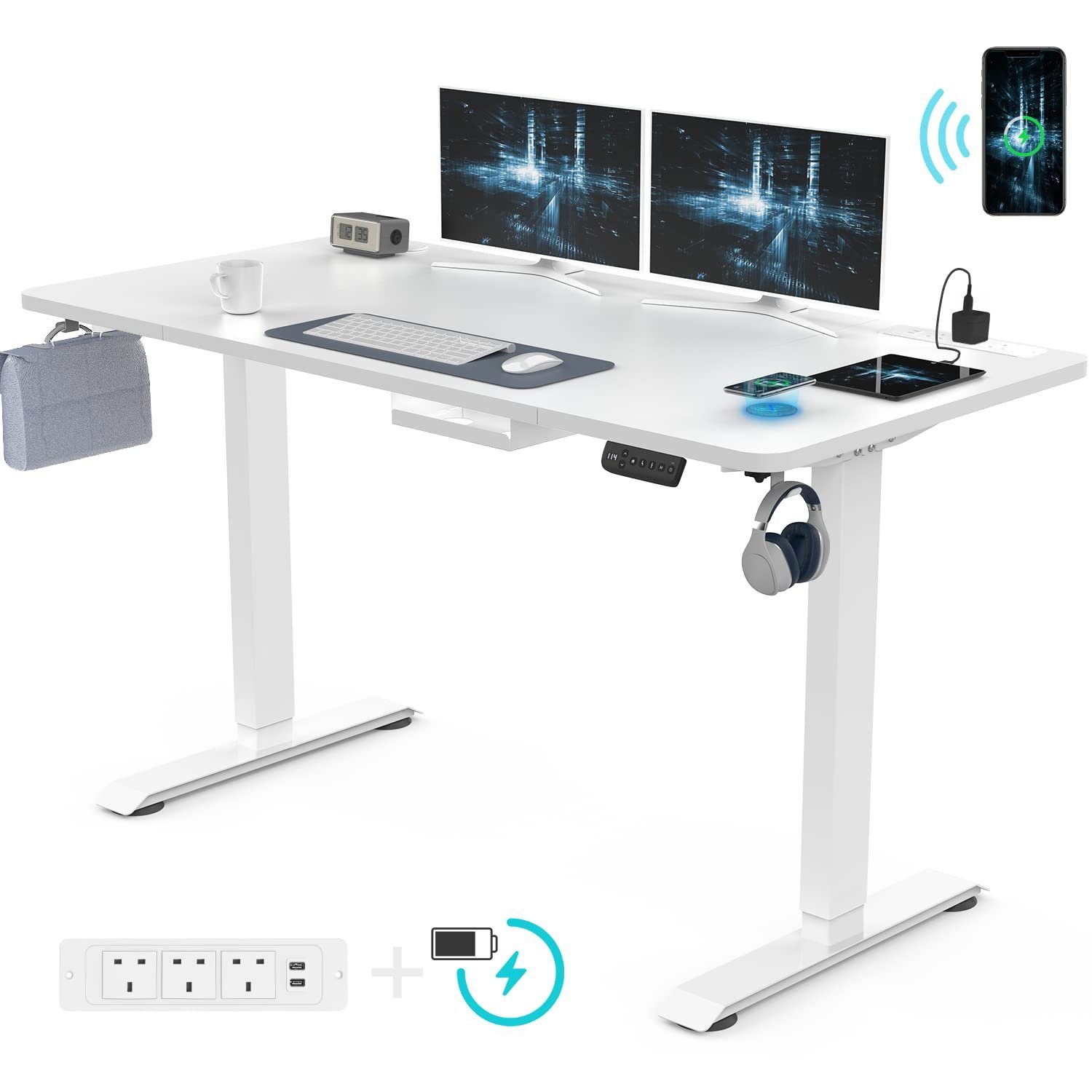 HOMALL Schreibtisch Schreibtisch mit USB Steckdose und Kabelloses Ladepad Graue Felsplatten