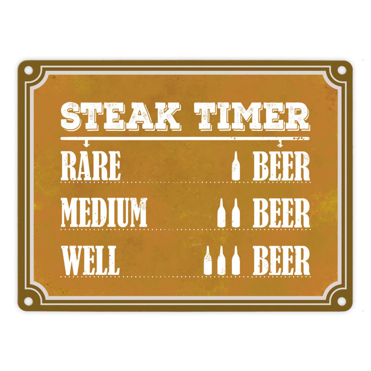 Metallschild Steak Timer Metallschild in gelb Bier Grill grillen Fleisch Feier