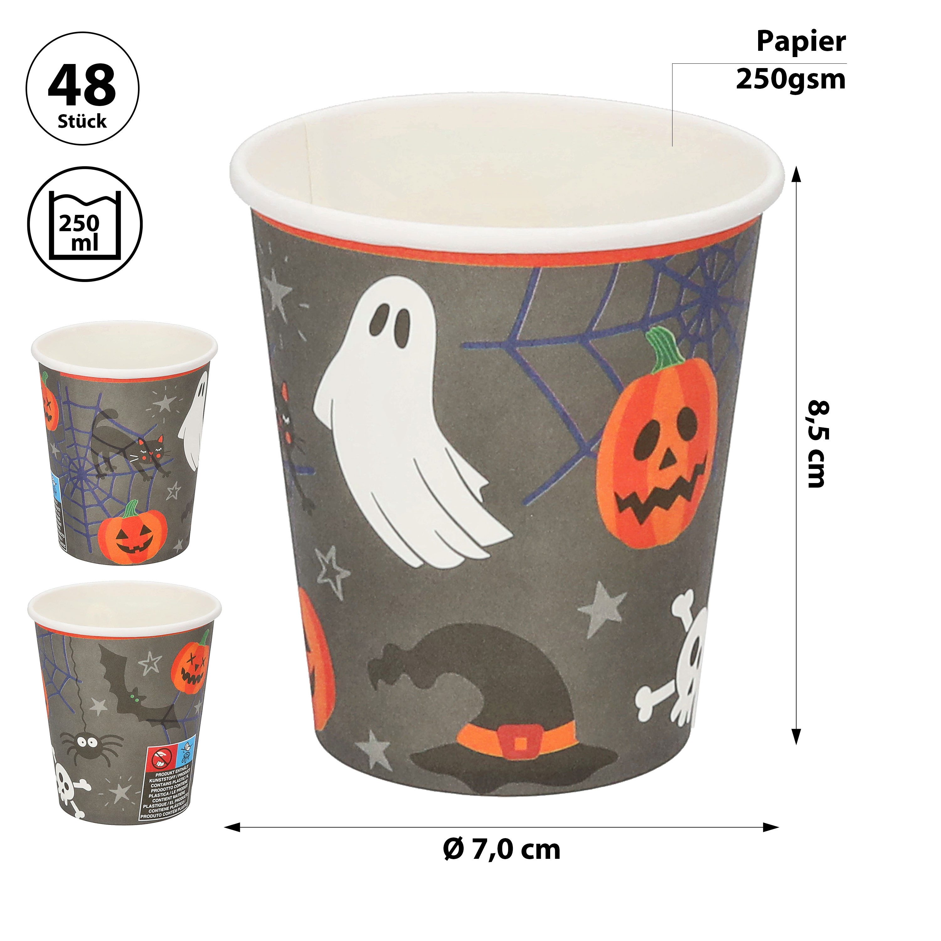 CEPEWA Pappteller Pappbecher Halloween 48er Set Ø 23cm Papier 250gsm Halloweenmotive – Bild 2 von 5