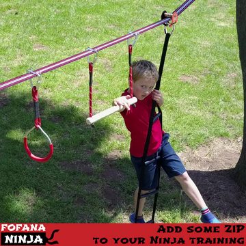 Fofana Ninja Slackline FOFANA NINJA SLIDER ZIPLINE PULLEY KIT, 20 METER, hochwertige Herstellung, Baumschonend