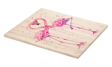 Posterlounge Holzbild Sillier Than Sally, Flamingo-Liebe, Kinderzimmer Malerei