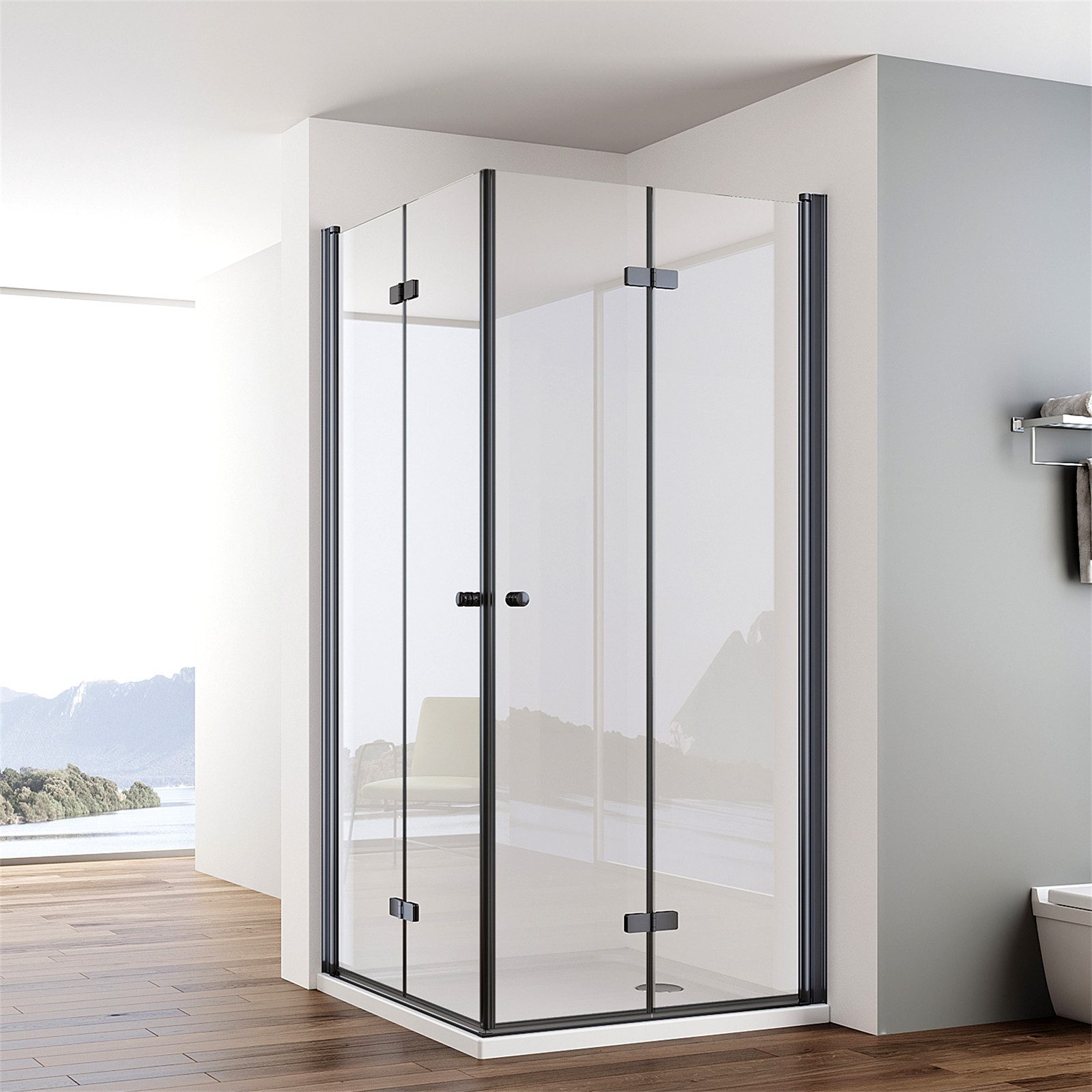 IMPTS Eckdusche Duschkabine Schwarz Eckeinstieg 180º Eckig Faltbar Dusche F günstig online kaufen