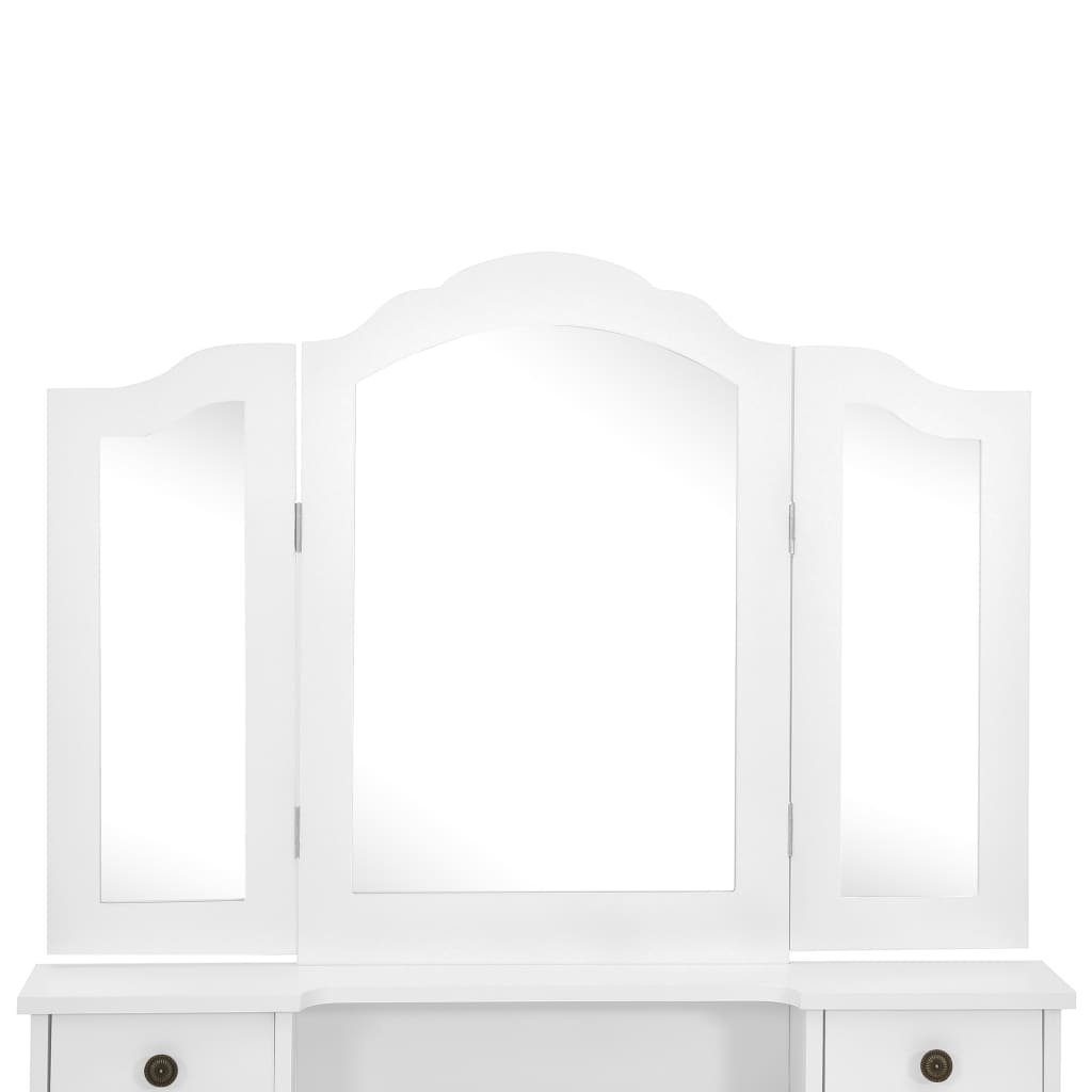 Weiß Schminktisch Schminktisch-Set (1-St) | Weiß 80x69x141cm vidaXL Weiß Hocker mit Paulowniaholz
