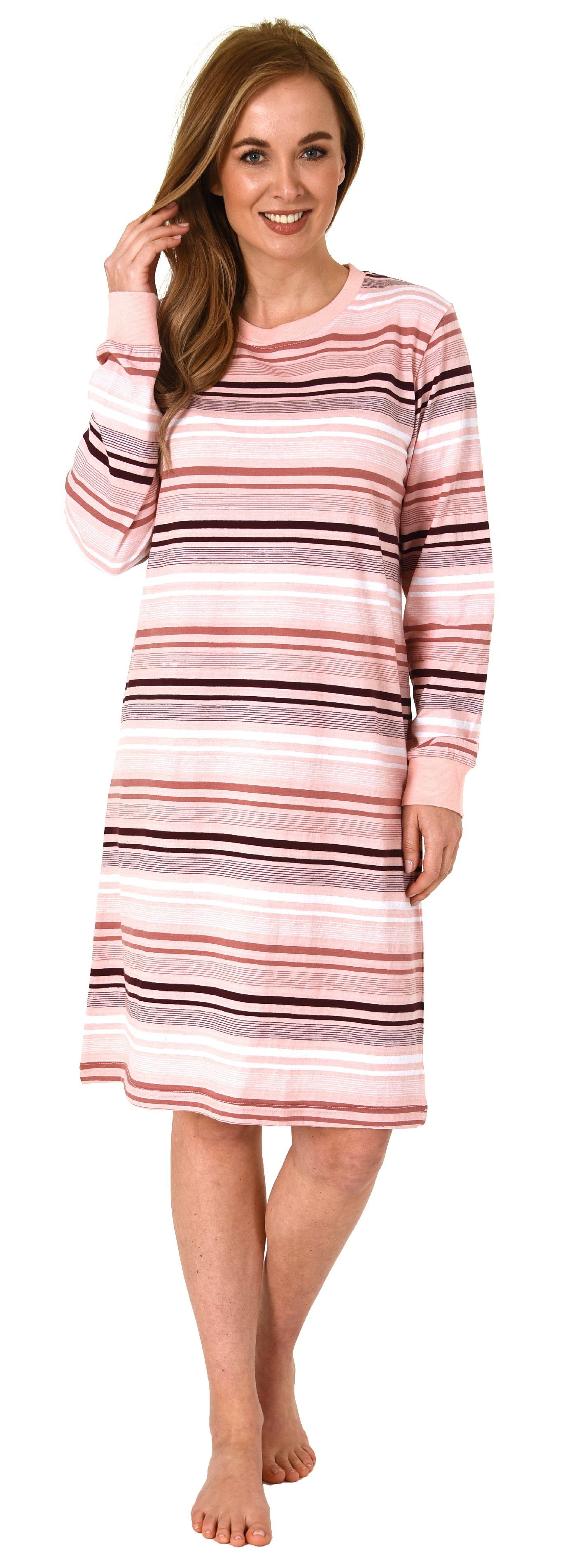 Normann Nachthemd Damen Frottee mit rosa Nachthemd in auch - Bündchen Übergrößen