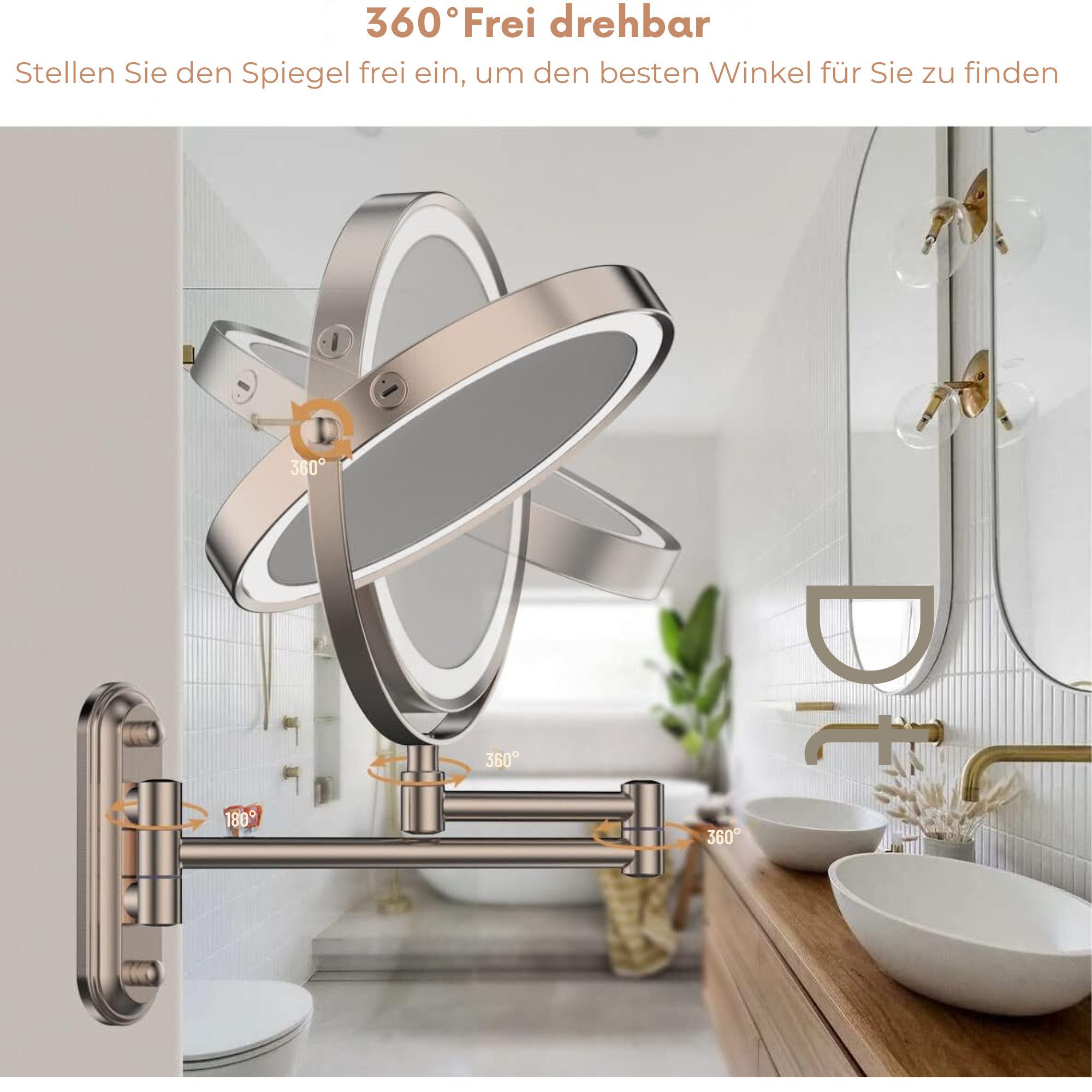 Vivitar Kosmetikspiegel Wiederaufladbarer beleuchteter Badezimmerspiegel, 1 günstig online kaufen