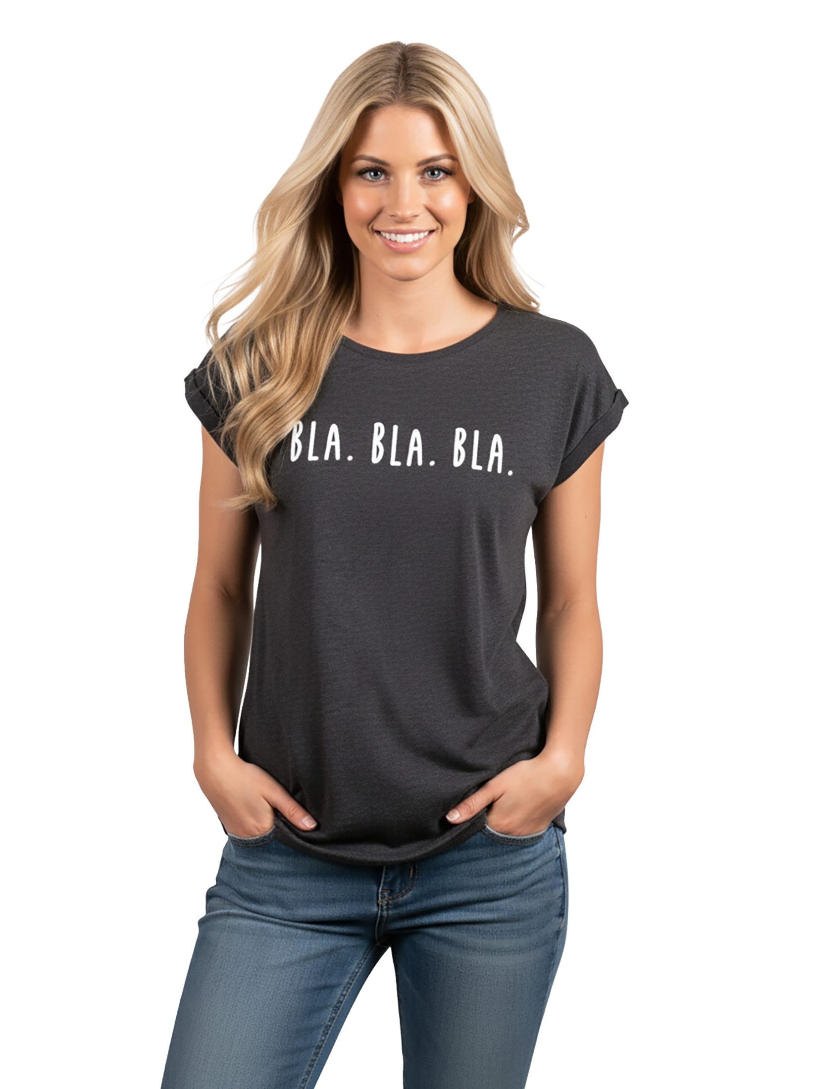 MAKAYA Print-Shirt Damen Kurzarm Basic Sommer Oberteile Sexy Elegant Lustig Spruch Bla (Schriftzug, Schwarz, Blau, Grau) Baumwolle