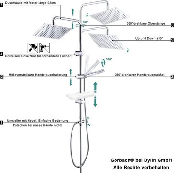 Görbach Duschsystem Regendusche Duschset, Höhe 92 cm, 1 Strahlart(en), mit Ablage Chrom ohne Duscharmatur (30x30)