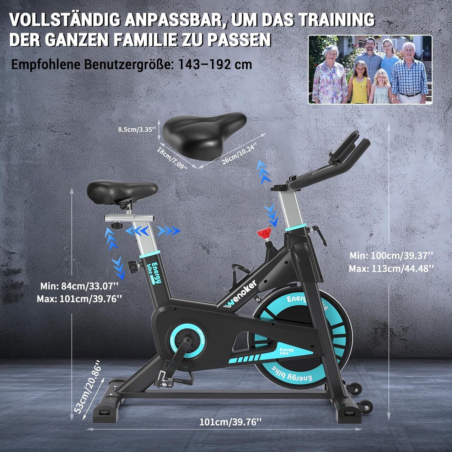 Wenoker Heimtrainer Fahrrad mit App,Magnetischem Widerstand, Indoor Bike, Kardio Training Fitnessbikes, Kinomap&Zwift kompatibel, Bis 160KG