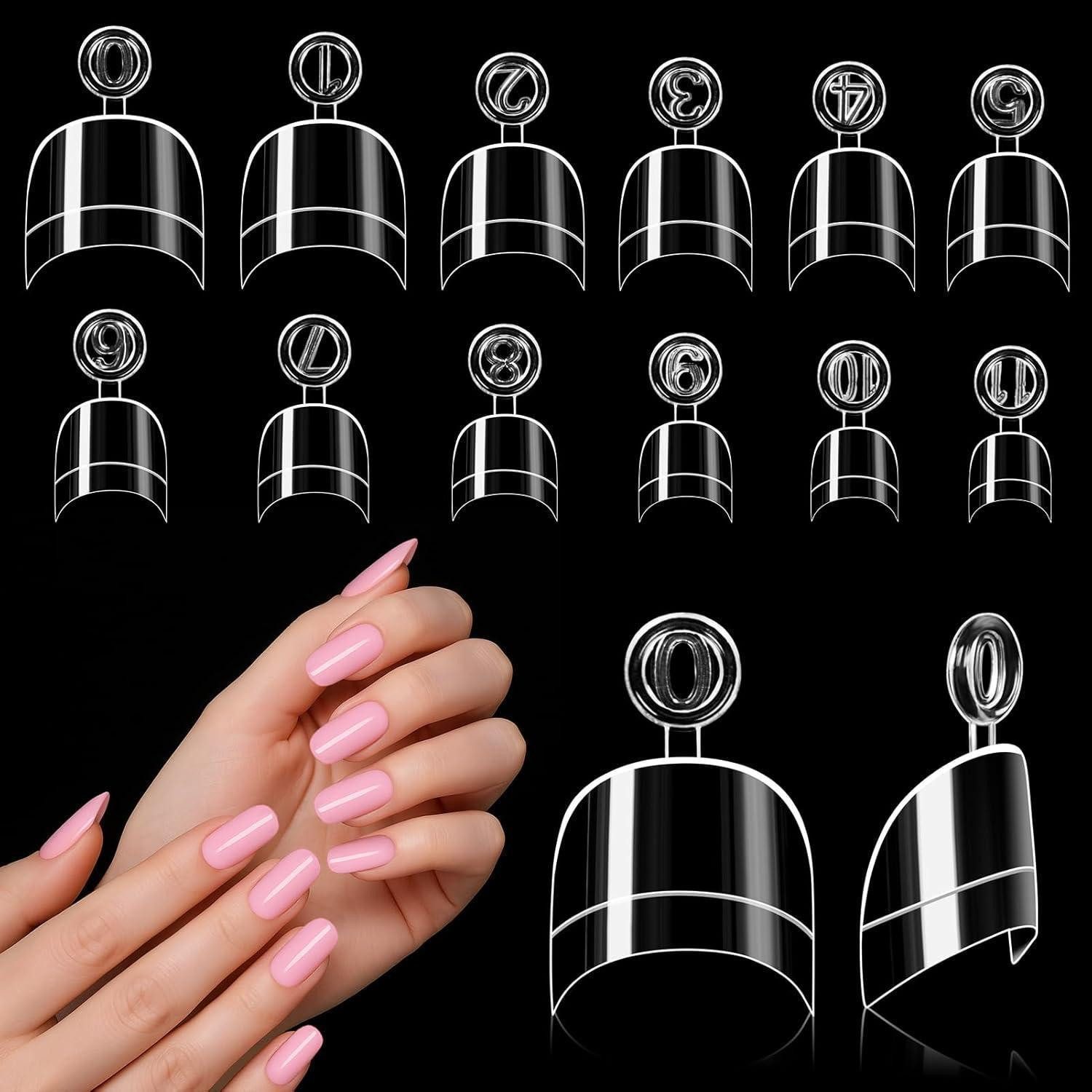 LuxusKollektion Kunstfingernägel Nägeltips 240 Set 12 Größen Acryl Oval Maniküre Rund