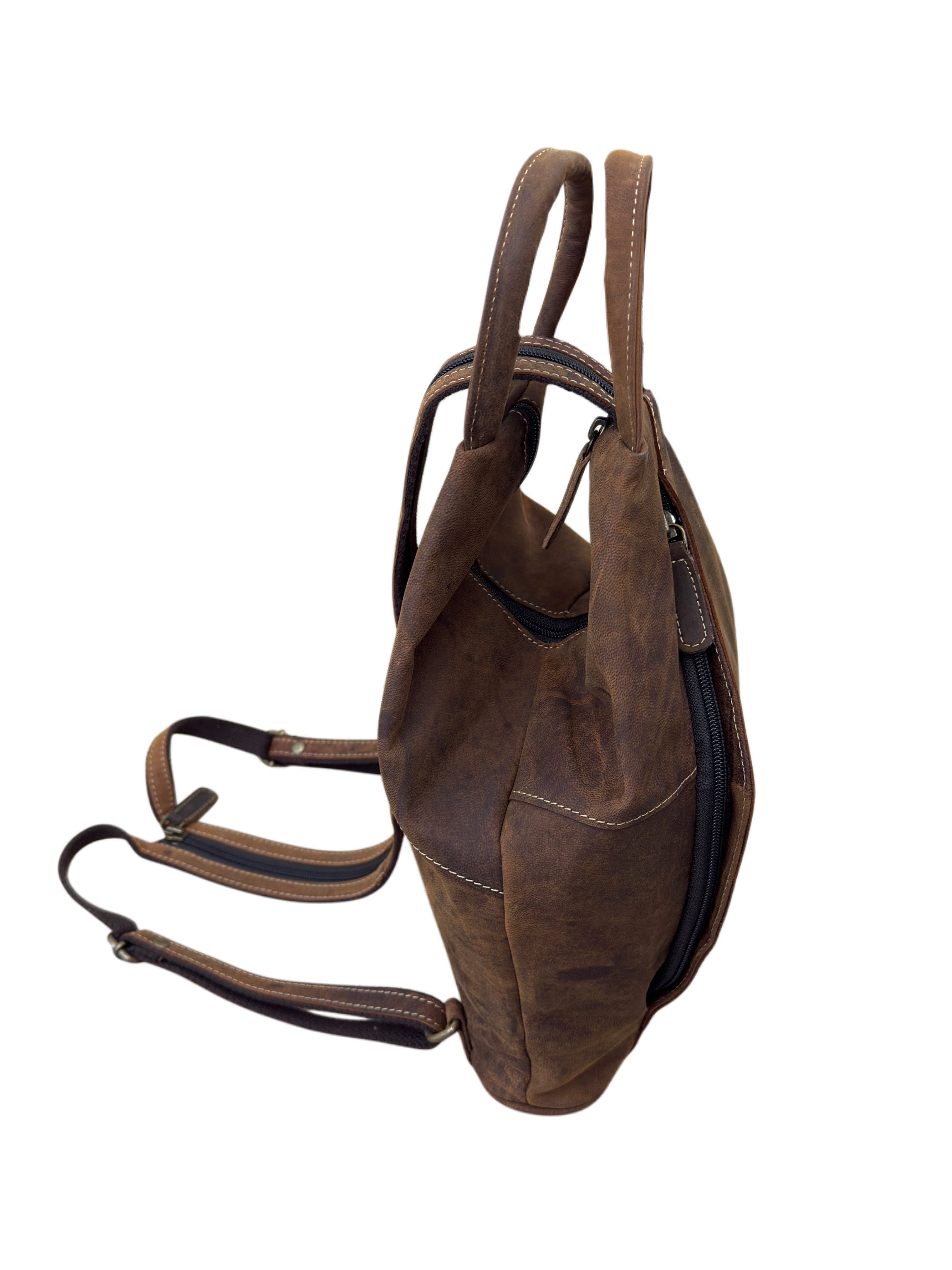 Bayern Bag Cityrucksack B5010, Damen City-Lederrucksack aus echtem Ziegenleder im Vintage-Look