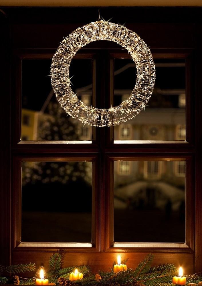 Star-Max Beleuchtetes Fensterbild 35557 LED Drahtkranz 40x7cm 1920er warmweiß 6/18h Timer innen-außen