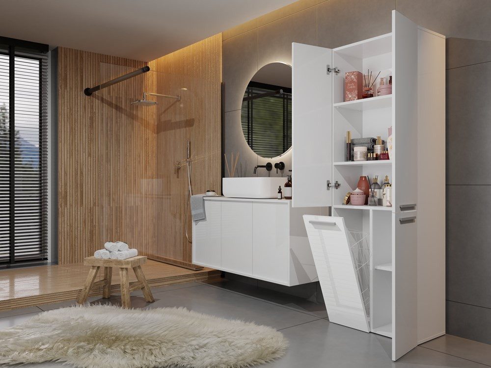 MAGOWA Badkommode Badezimmerschrank NEL Duo H174 cm x B60 cm x T30 cm (Stabil, langlebig & pflegeleicht), Platzsparendes Multitalent