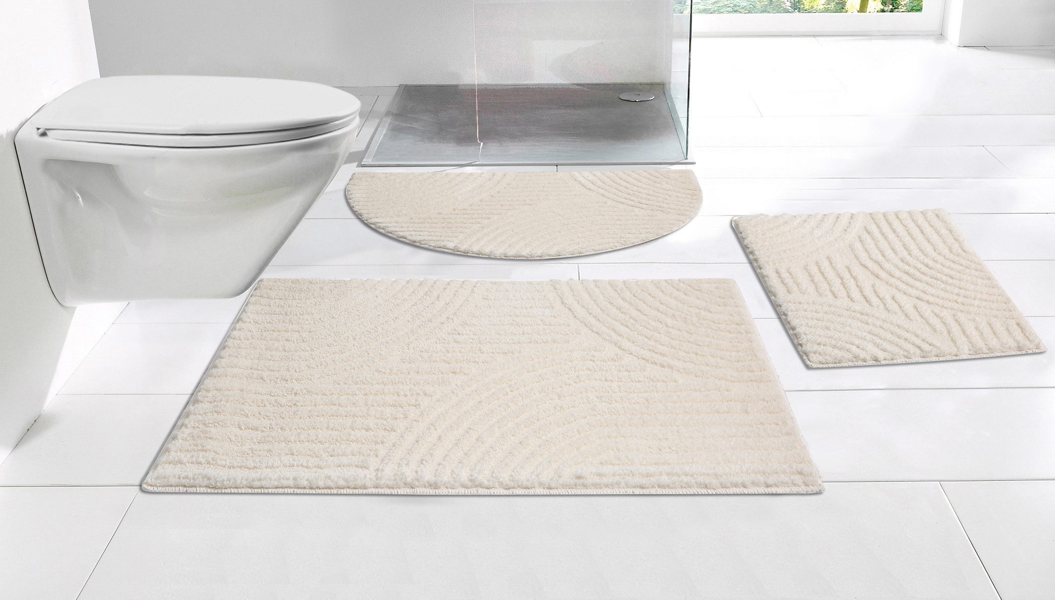 OTTO home Badematte Ognon, Scandi, Boho, modernes Muster, Höhe 15 mm, rutschhemmend beschichtet, schnell trocknend, strapazierfähig, fußbodenheizungsgeeignet, Polyester, rechteckig, Badteppich, Uni Farben, Hoch-Tief-Effekt