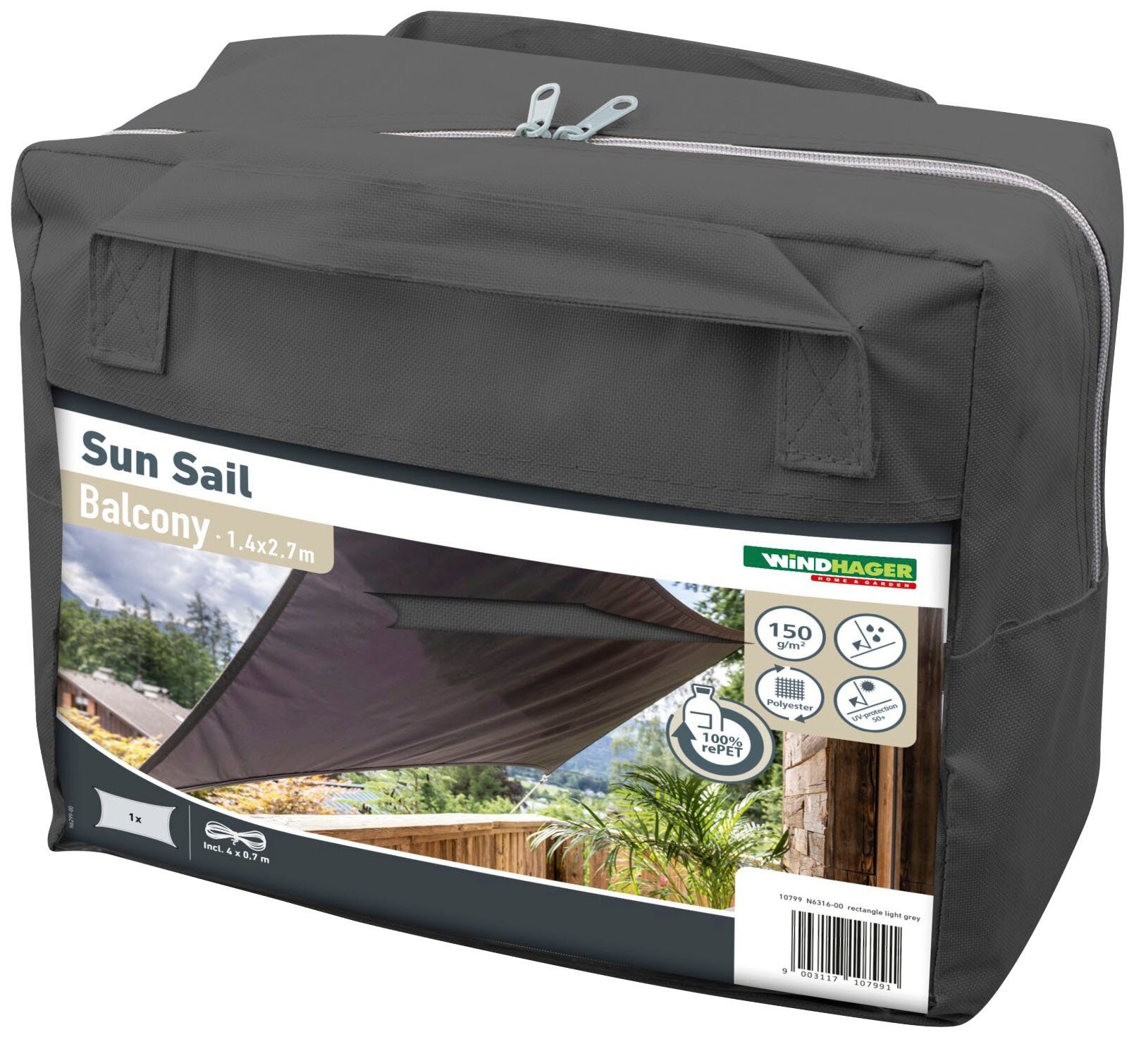 Windhager Sonnensegel, 140x270 cm, wasserabweisend