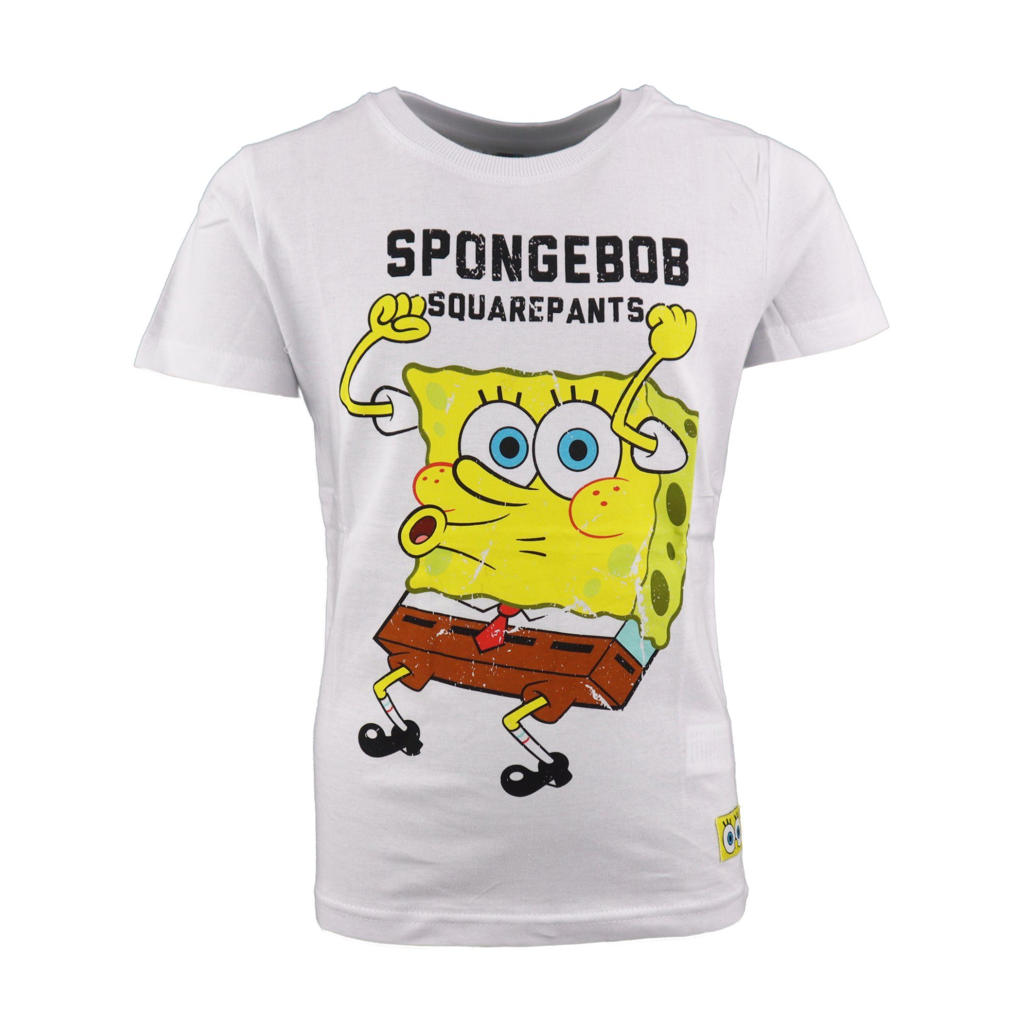 Spongebob Schwammkopf Print-Shirt Spong Bob Schwammkopf Jungen Kinder Jugend T-Shirt Gr. 134 bis 164, 100% Baumwolle Weiß