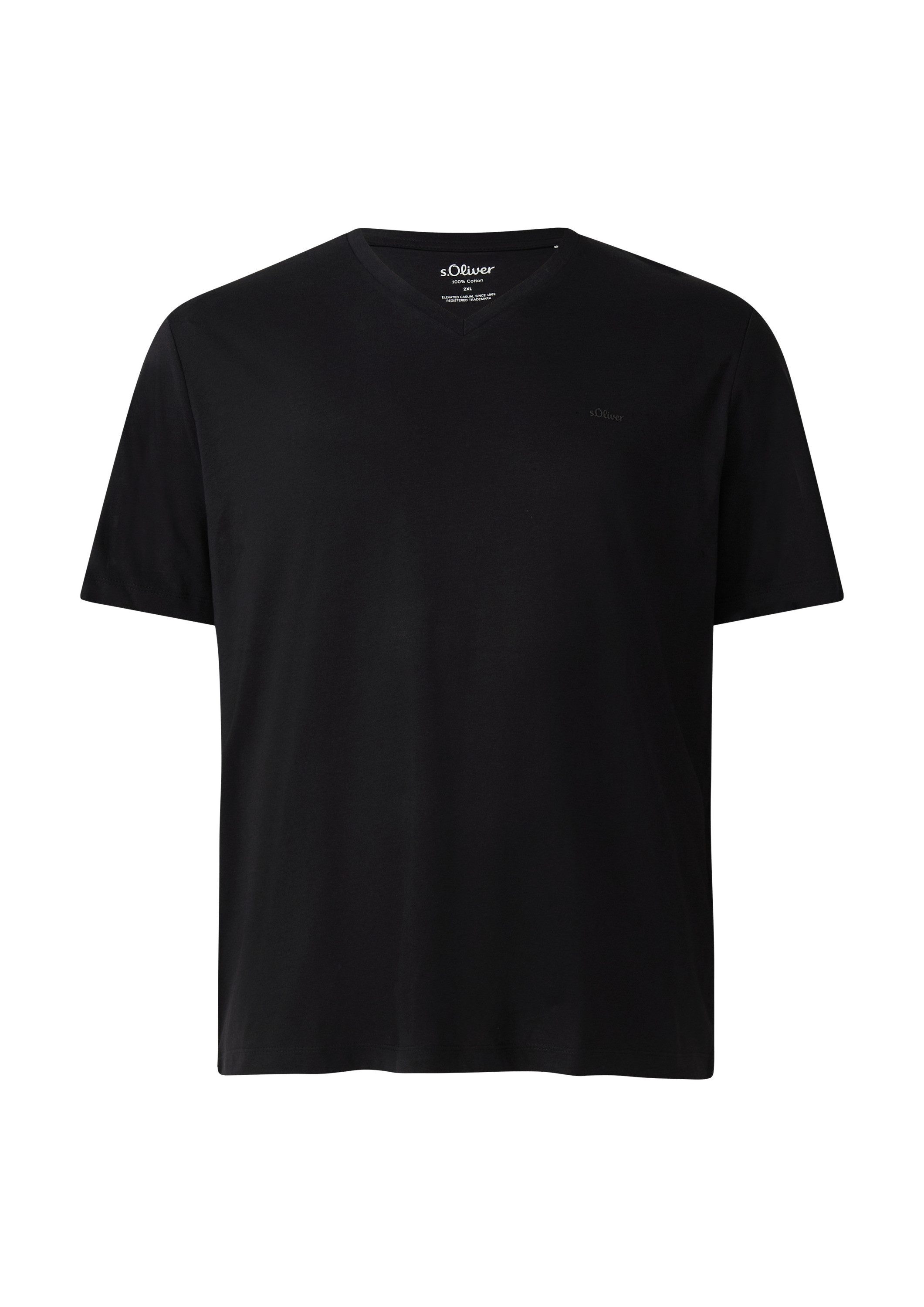 s.Oliver Kurzarmshirt T-Shirt Baumwoll-T-Shirt mit V-Ausschnitt und Logoprint