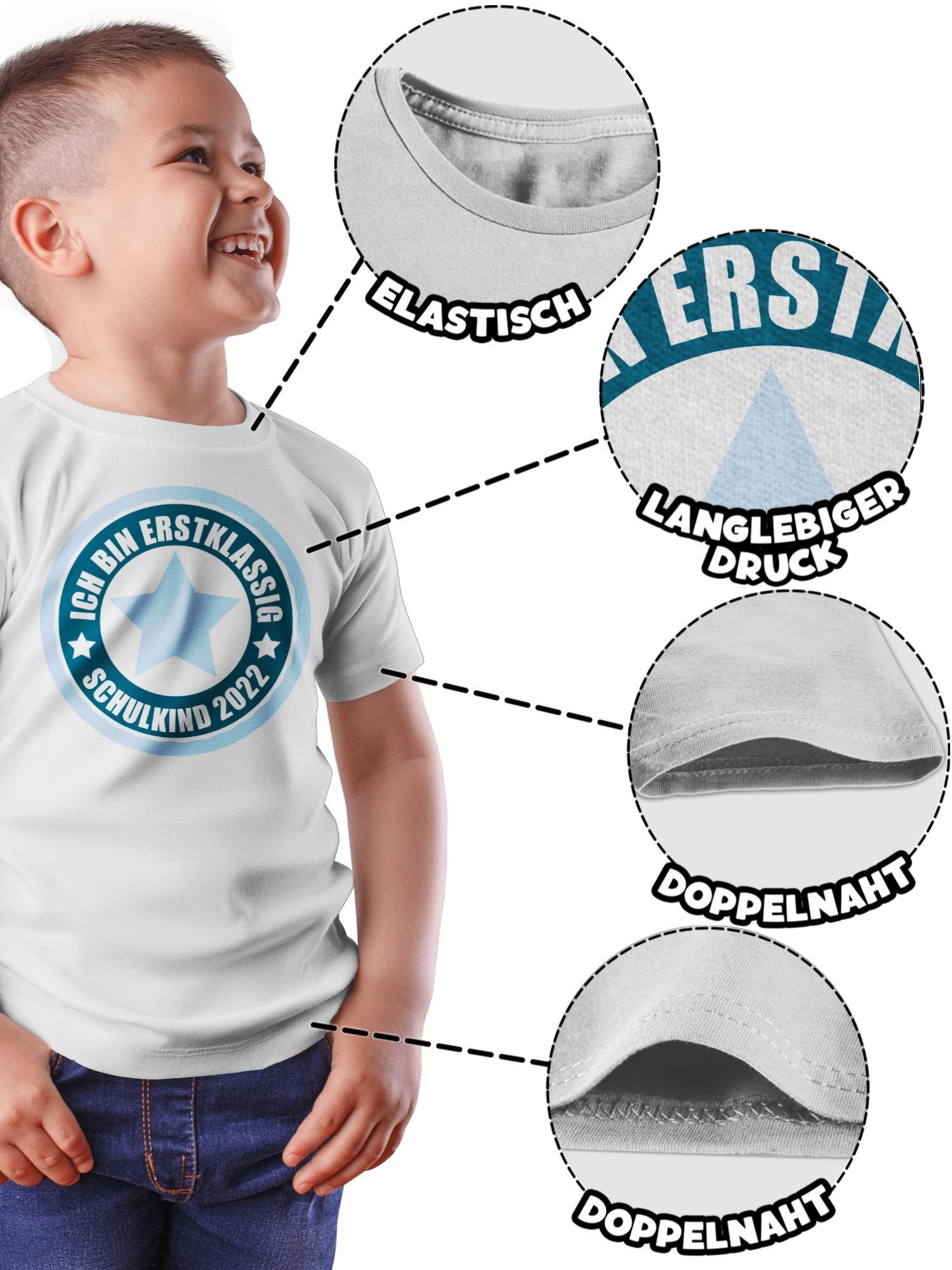 Kinder Kids (Gr. 92 - 146) Shirtracer T-Shirt Ich bin erstklassig - Schulkind 2022 in blau - Schulkind Einschulung und Schulanfa