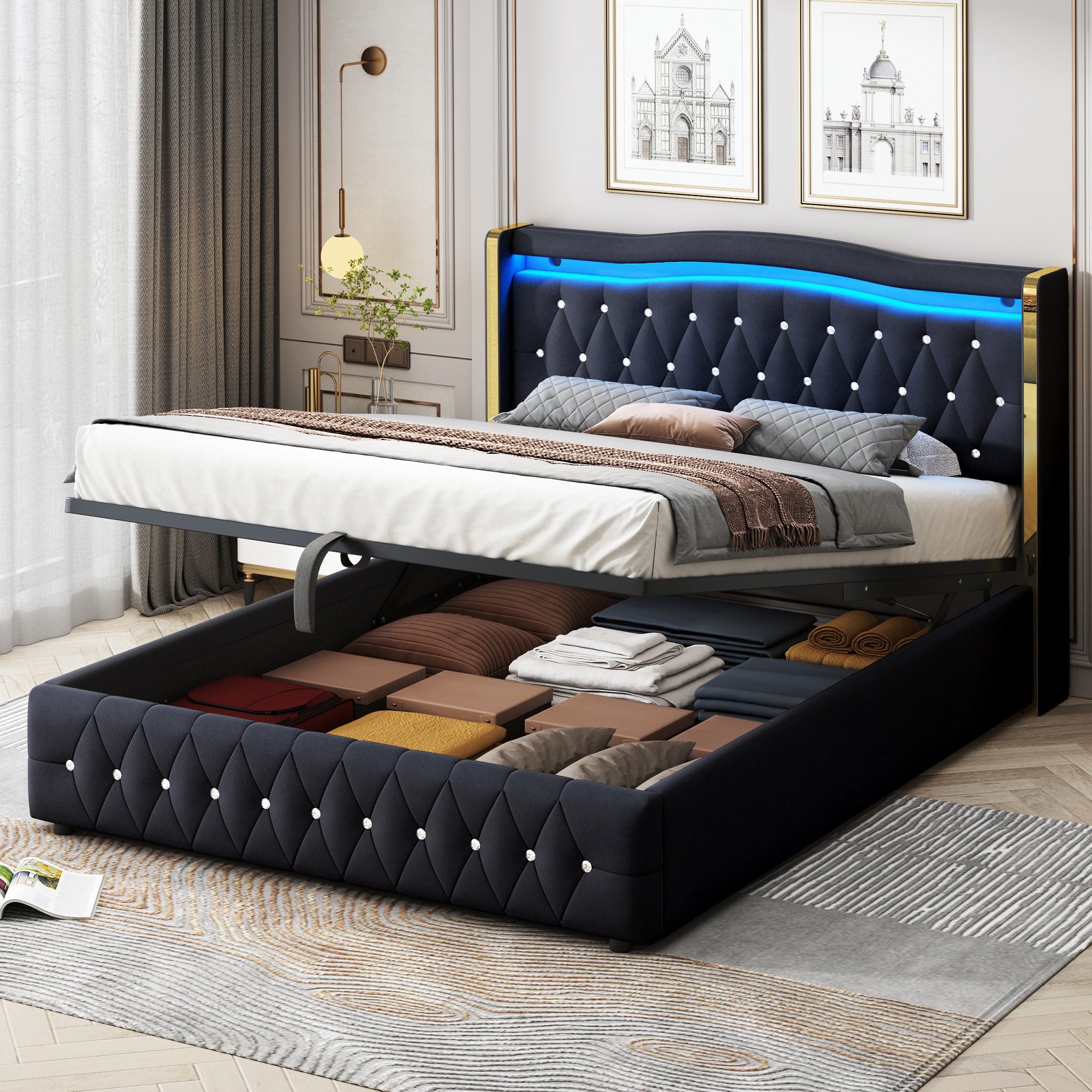 Celya Polsterbett Doppelbett, Mit Hydraulik zur Lagerung, Samtstoff (ohne M günstig online kaufen