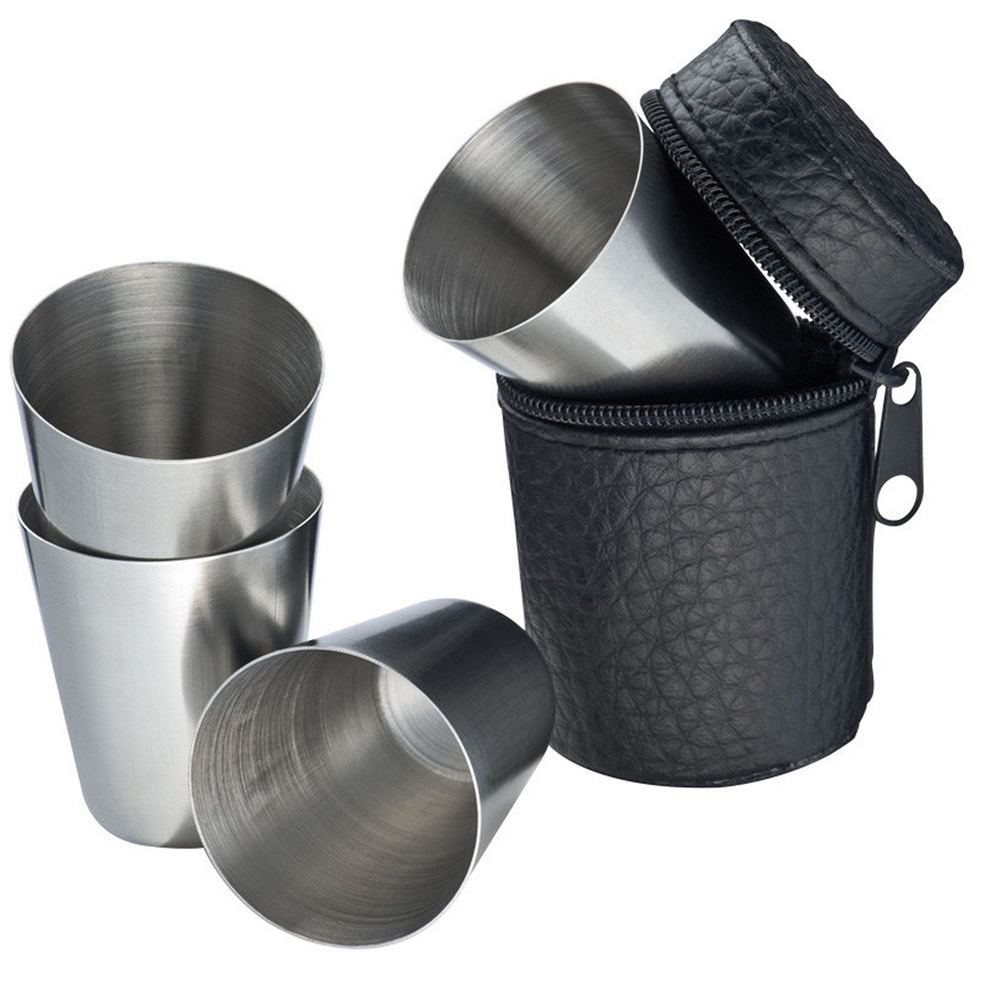 Macma Flachmann Set mit 4 Schnaps-Pinchen aus Edelstahl in einem praktischen Etui aus