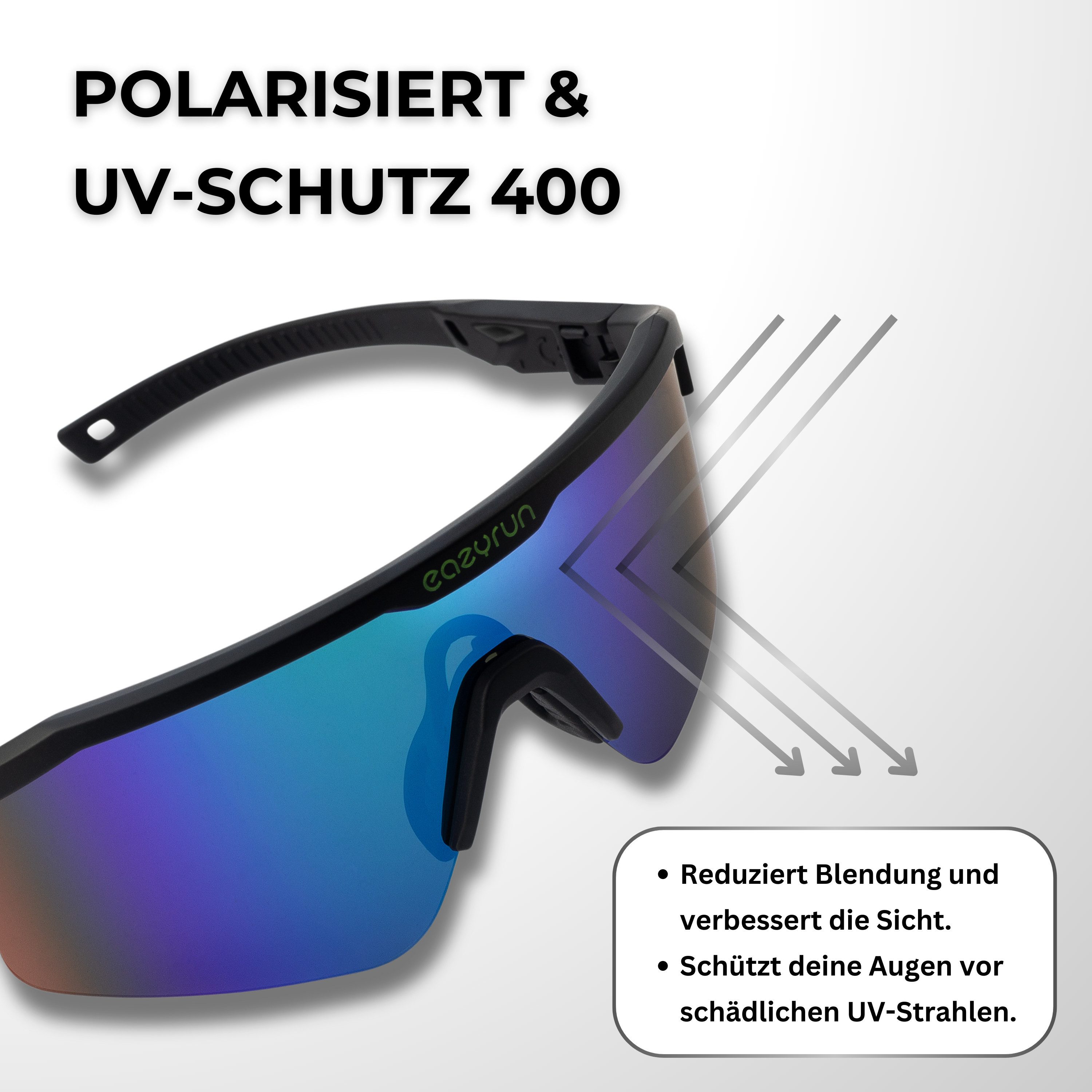 EyeAm Fahrradbrille, Sportbrille, Unisex Design, Für Sport, Rad, Laufen, MTB & Outdoor, (Modell: EAZYRUN), UV-Schutz 400