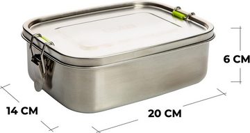 Centi Lunchbox 2er Set Brotdose Edelstahl mit Fächern, 1L Brotzeitbox, Edelstahl, (20 x 14 x 6 cm), Brotdose für Erwachsene und Kinder mit Dichtung und Bügel-Verschluss