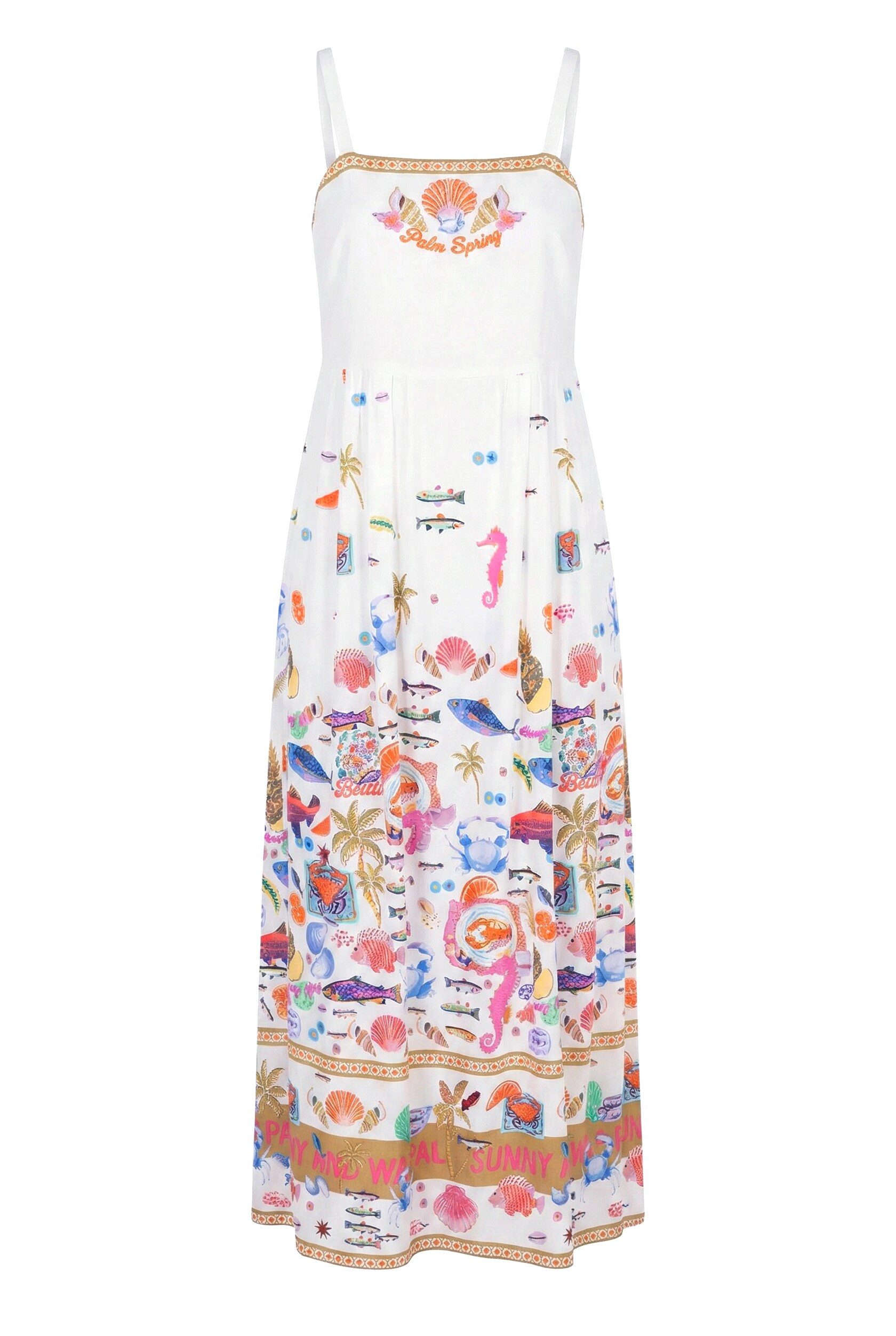 Jerseykleid Midikleid A-Linie bunt gemustert Spaghettiträger