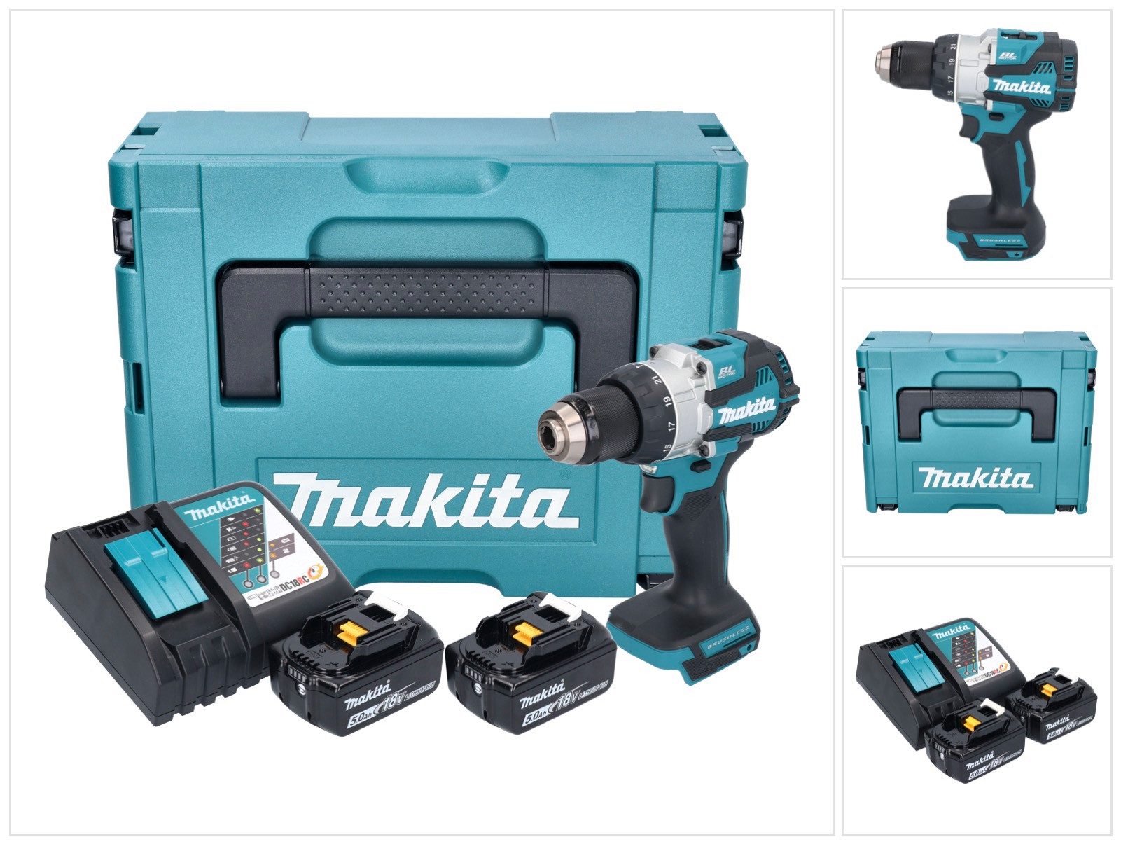Makita Schlagbohrmaschine Makita DHP 489 RTJ Akku Schlagbohrschrauber 18 V 73 Nm Brushless + 2x