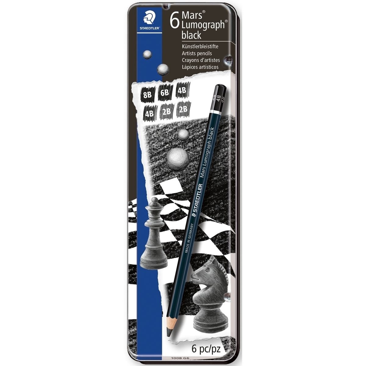 STAEDTLER Bleistift Bleistift Mars Lumograph black Metalletui mit 6 Stiften schwarz