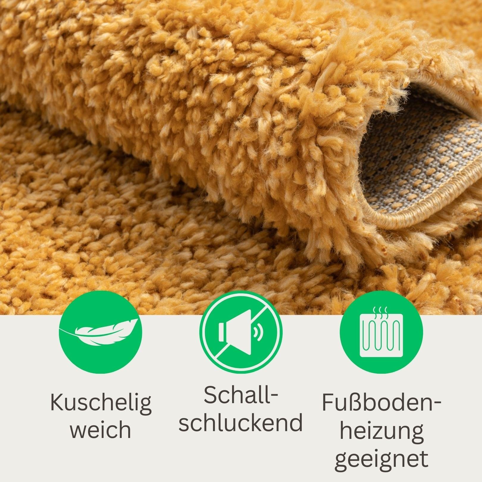 Wohnando Teppich MY-RUG Hochflorteppich Shaggy Star 100x100cm, rund, Höhe: 38 mm, einfarbig, leicht glänzend, extra flauschig