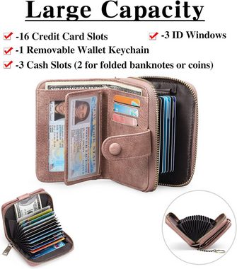 GAEKEAO Geldbörse (Kleine Damen-Geldbörse aus Leder, Damen-Geldbörse mit RFID-Schutz), Hochwertigem PU-Leder mit Vintage-Messing-Knopf,Glattem Reißverschluss