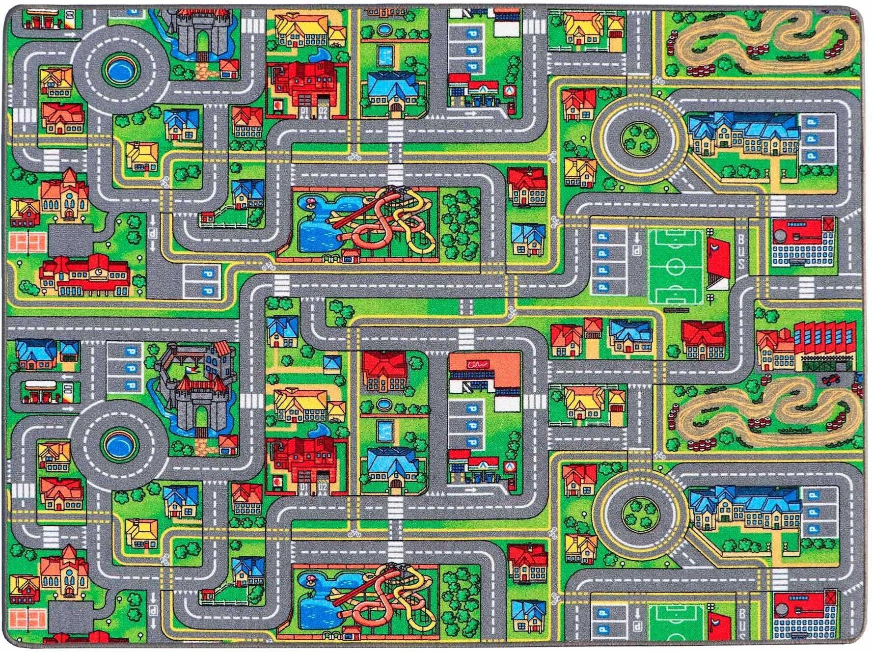 Primaflor-Ideen in Textil Kinderteppich Spielteppich STREETS, Made in Belgium, rechteckig, Höhe: 5 mm, Straßen-Teppich, Straßenbreite ca. 9 cm, Kinderzimmer