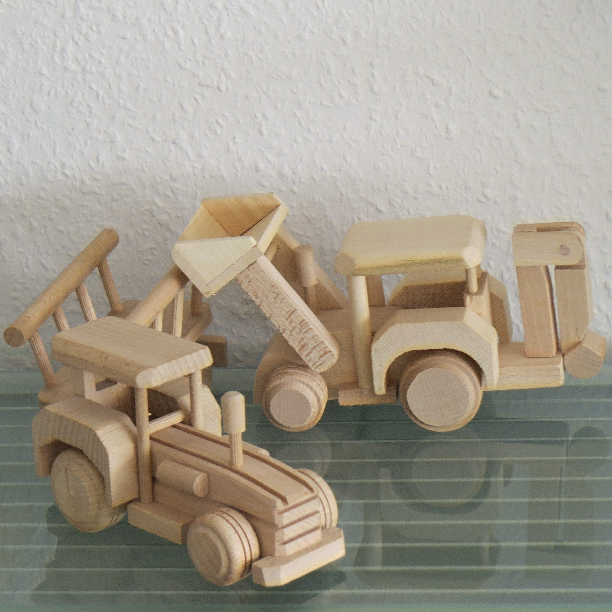 Holzprodukte Spielzeug-Bagger Bulldozer Bagger Traktor mit Hänger Anhänger GROSS Auto Modell Holz