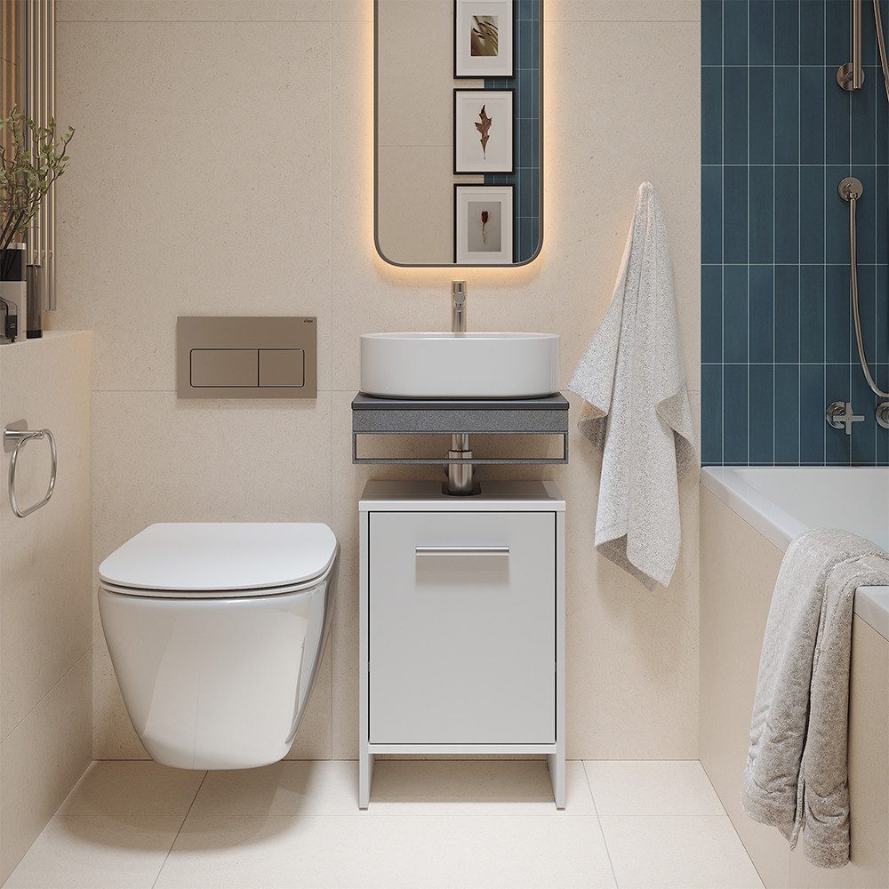 Vicco Waschbeckenunterschrank Karli, Weiß, 38.2 x 57 cm mit der Tür (1-St)