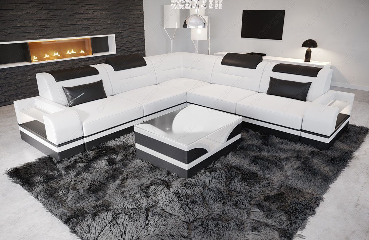 Bettfunktion Leder Trivento Ledersofa wahlweise LED, mit Ecksofa Ledersofa, Form Dreams Couch L Sofa L-Form Sofa mit